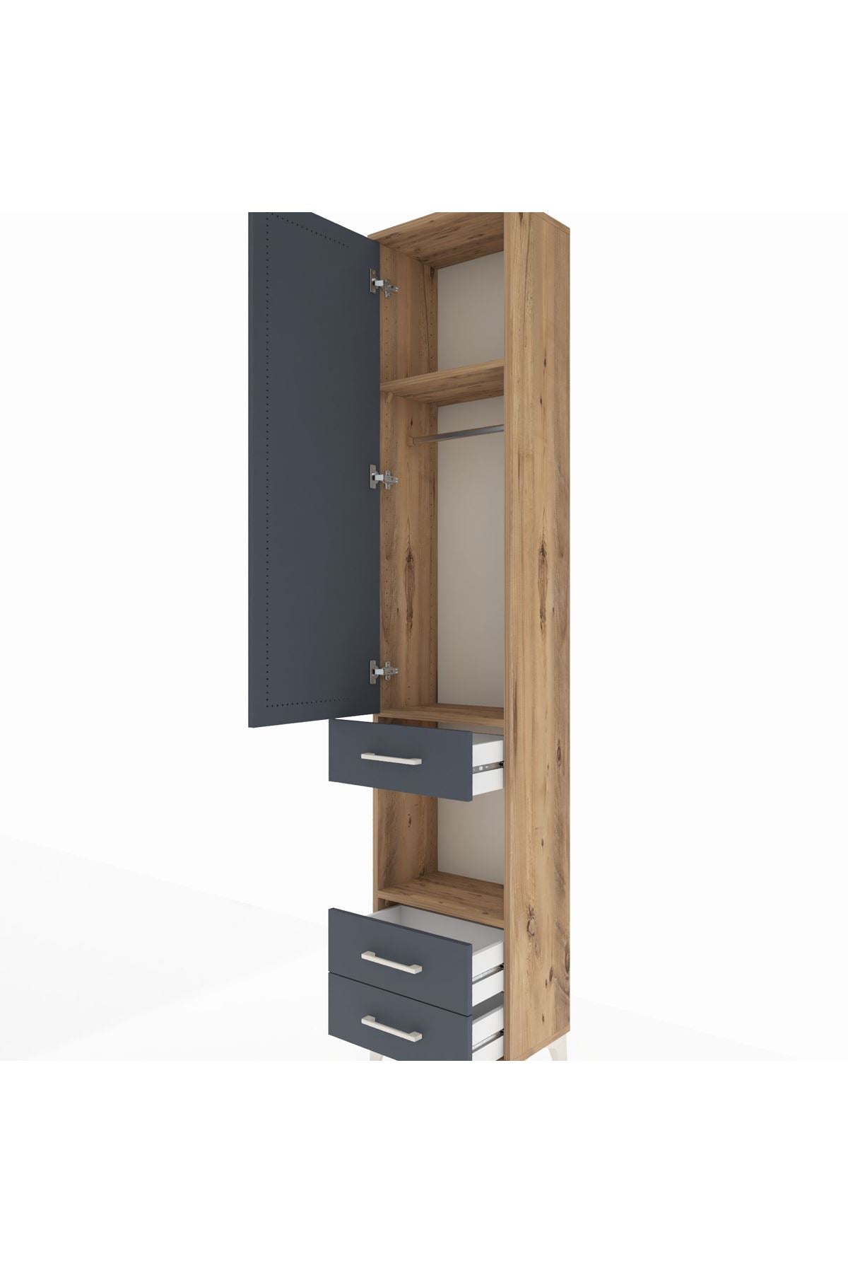 Arges Dolap 3 Raflı 3 Çekmeceli Tek Askılı 44x30x221 Çam-Antrasit