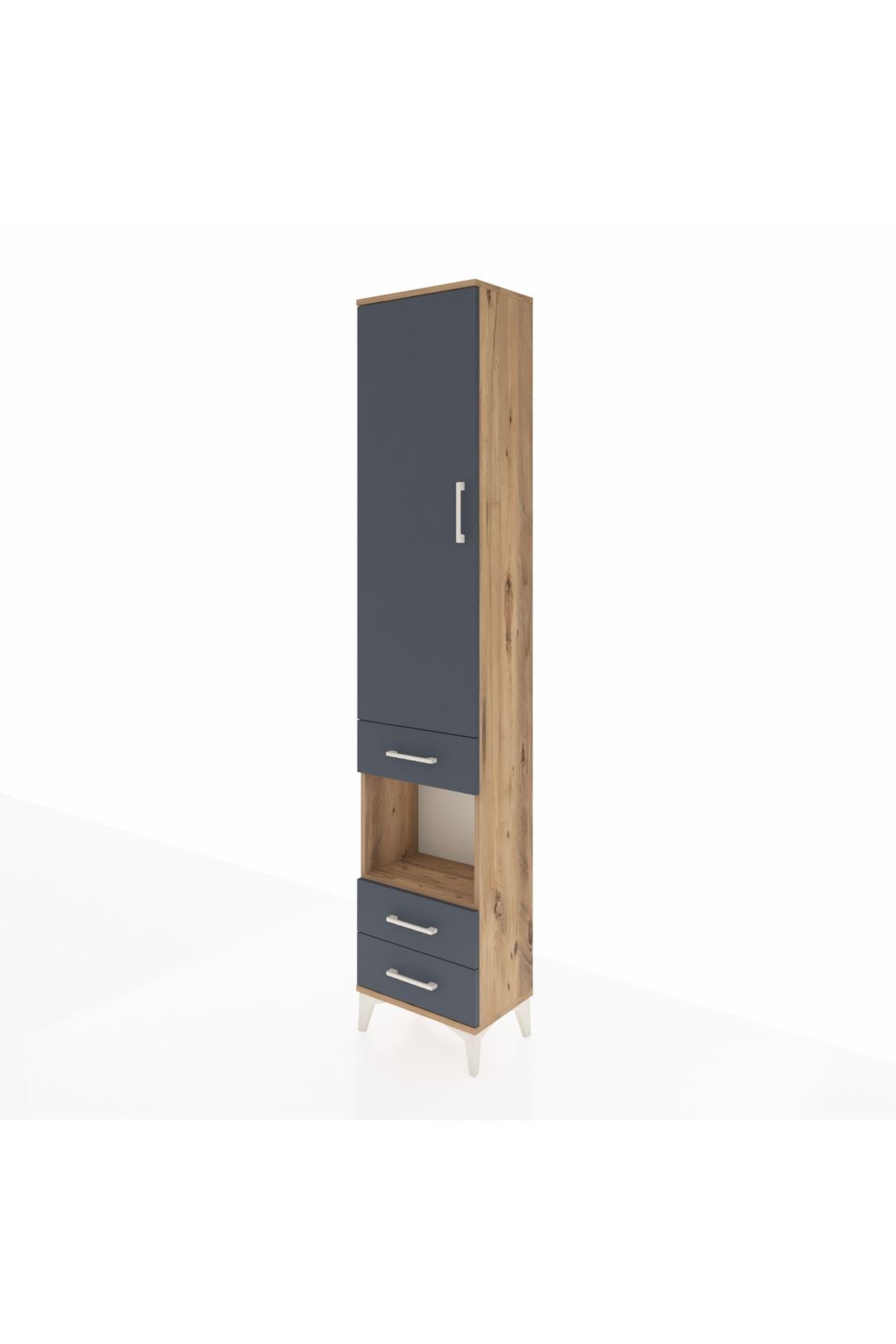 Arges Dolap 3 Raflı 3 Çekmeceli Tek Askılı 44x30x221 Çam-Antrasit