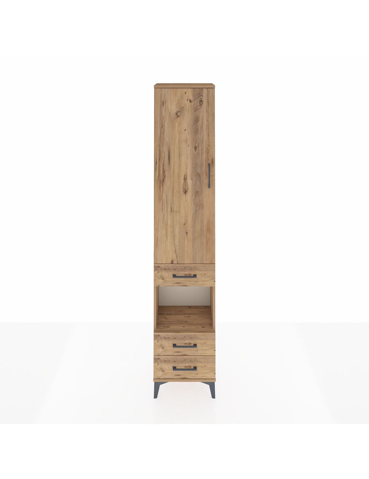 Arges Dolap 3 Raflı 3 Çekmeceli Tek Askılı 44x30x221 Çam-Çam