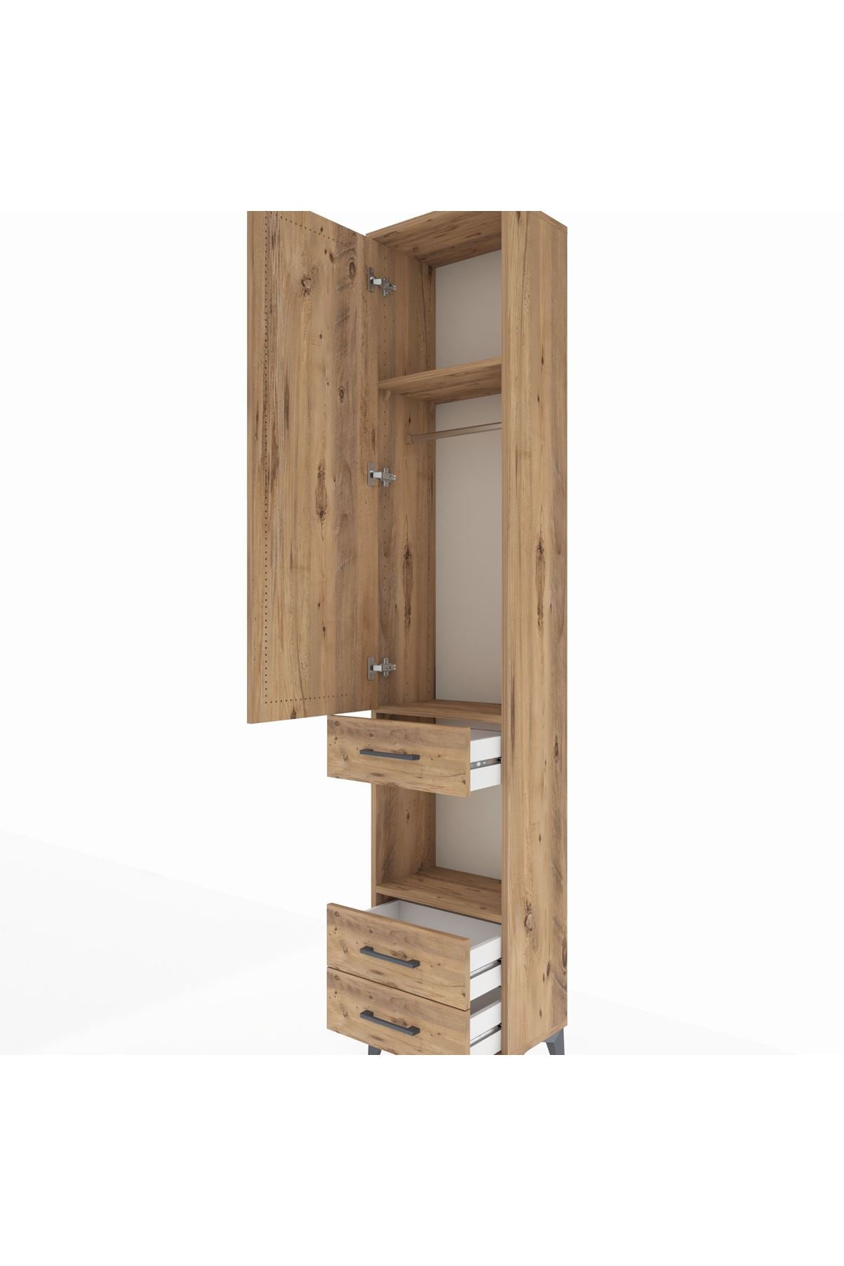 Arges Dolap 3 Raflı 3 Çekmeceli Tek Askılı 44x30x221 Çam-Çam