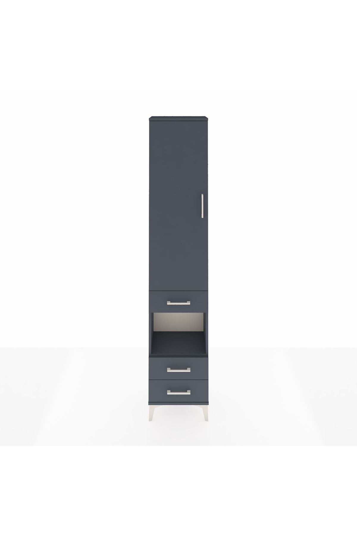 Arges Dolap 4 Raflı 3 Çekmeceli Tek Kapaklı 44x30x221 Antrasit-Antrasit