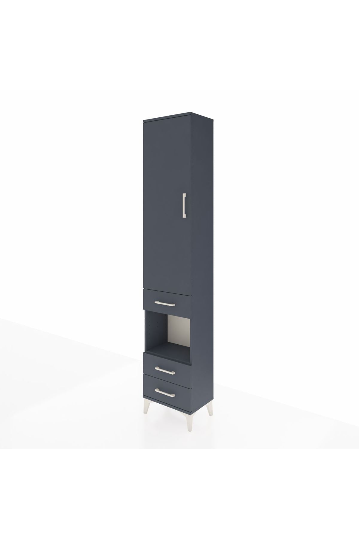 Arges Dolap 4 Raflı 3 Çekmeceli Tek Kapaklı 44x30x221 Antrasit-Antrasit