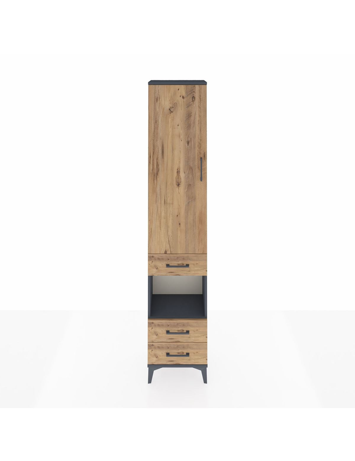 Arges Dolap 4 Raflı 3 Çekmeceli Tek Kapaklı 44x30x221 Antrasit-Çam