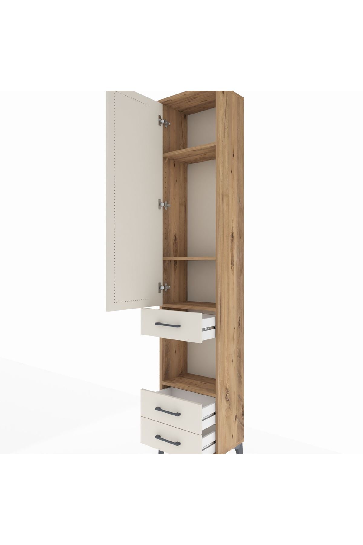 Arges Dolap 4 Raflı 3 Çekmeceli Tek Kapaklı 44x30x221 Çam-Aytaşı