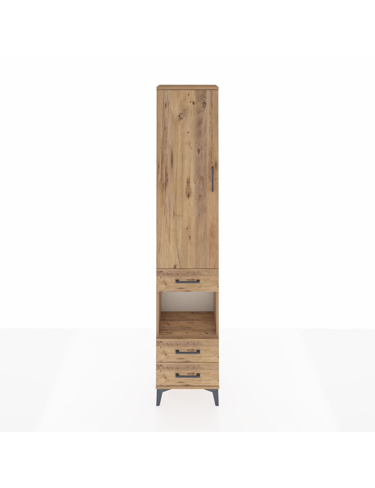 Arges Dolap 4 Raflı 3 Çekmeceli Tek Kapaklı 44x30x221 Çam-Çam