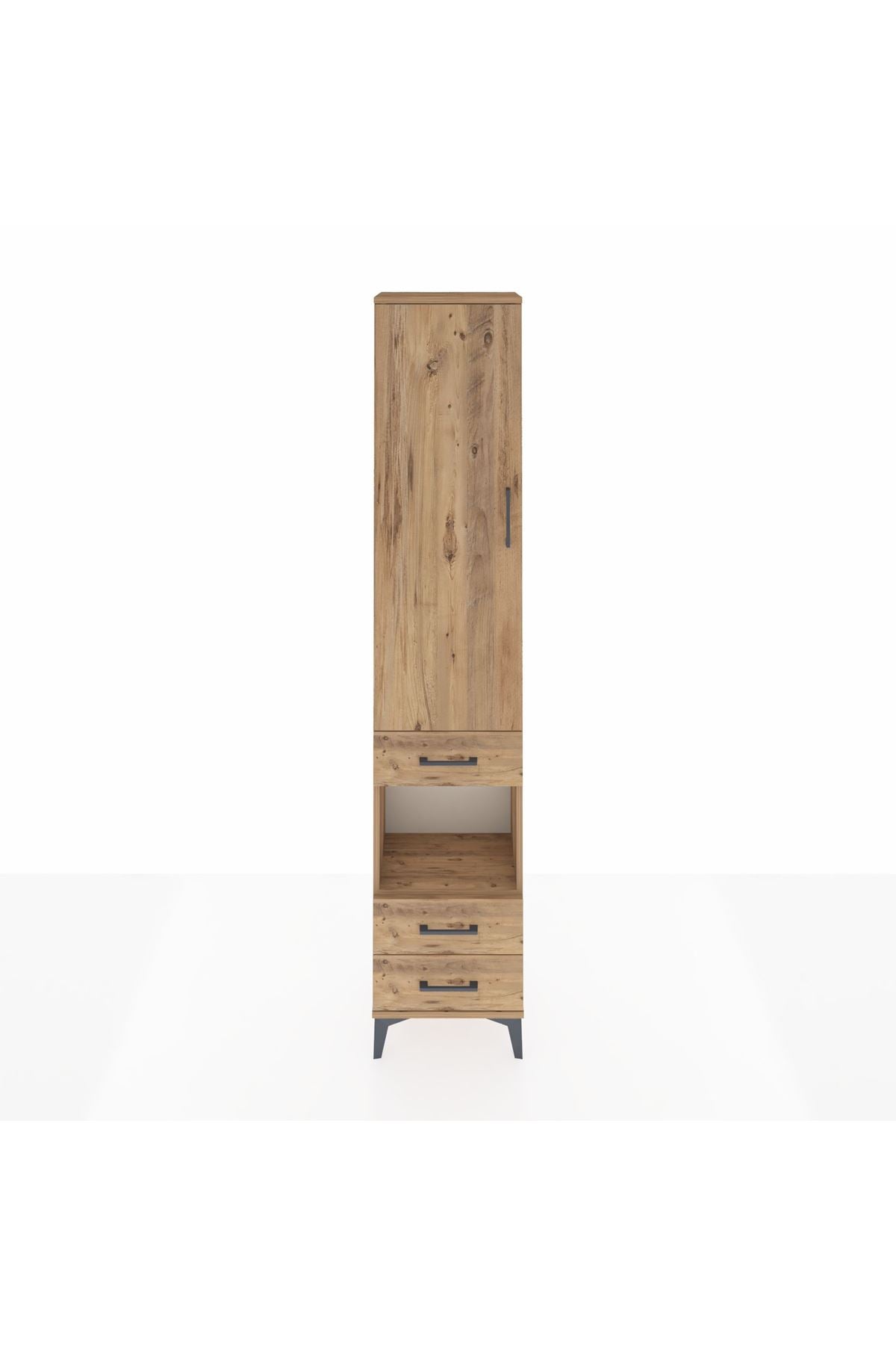 Arges Dolap 4 Raflı 3 Çekmeceli Tek Kapaklı 44x30x221 Çam-Çam