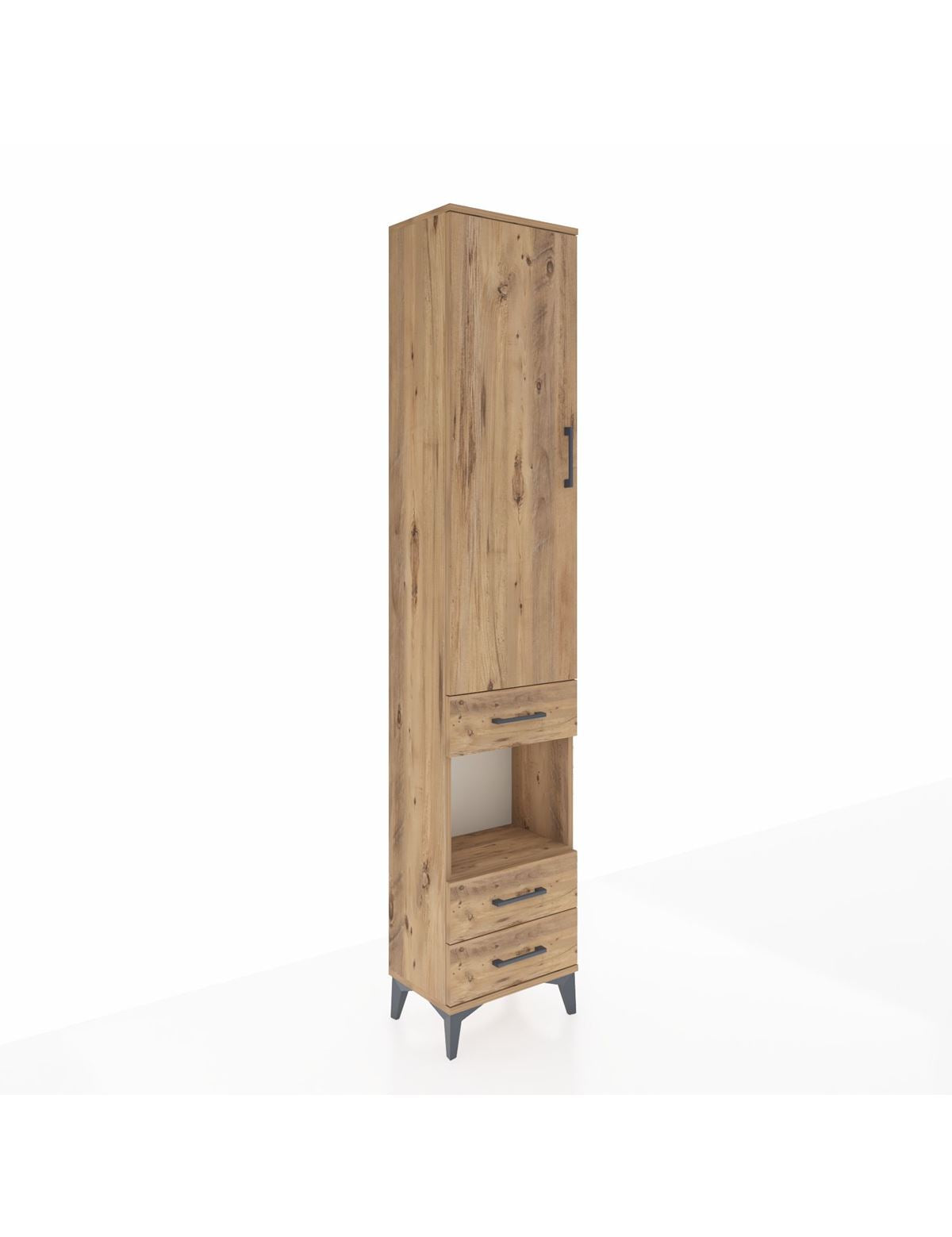 Arges Dolap 4 Raflı 3 Çekmeceli Tek Kapaklı 44x30x221 Çam-Çam