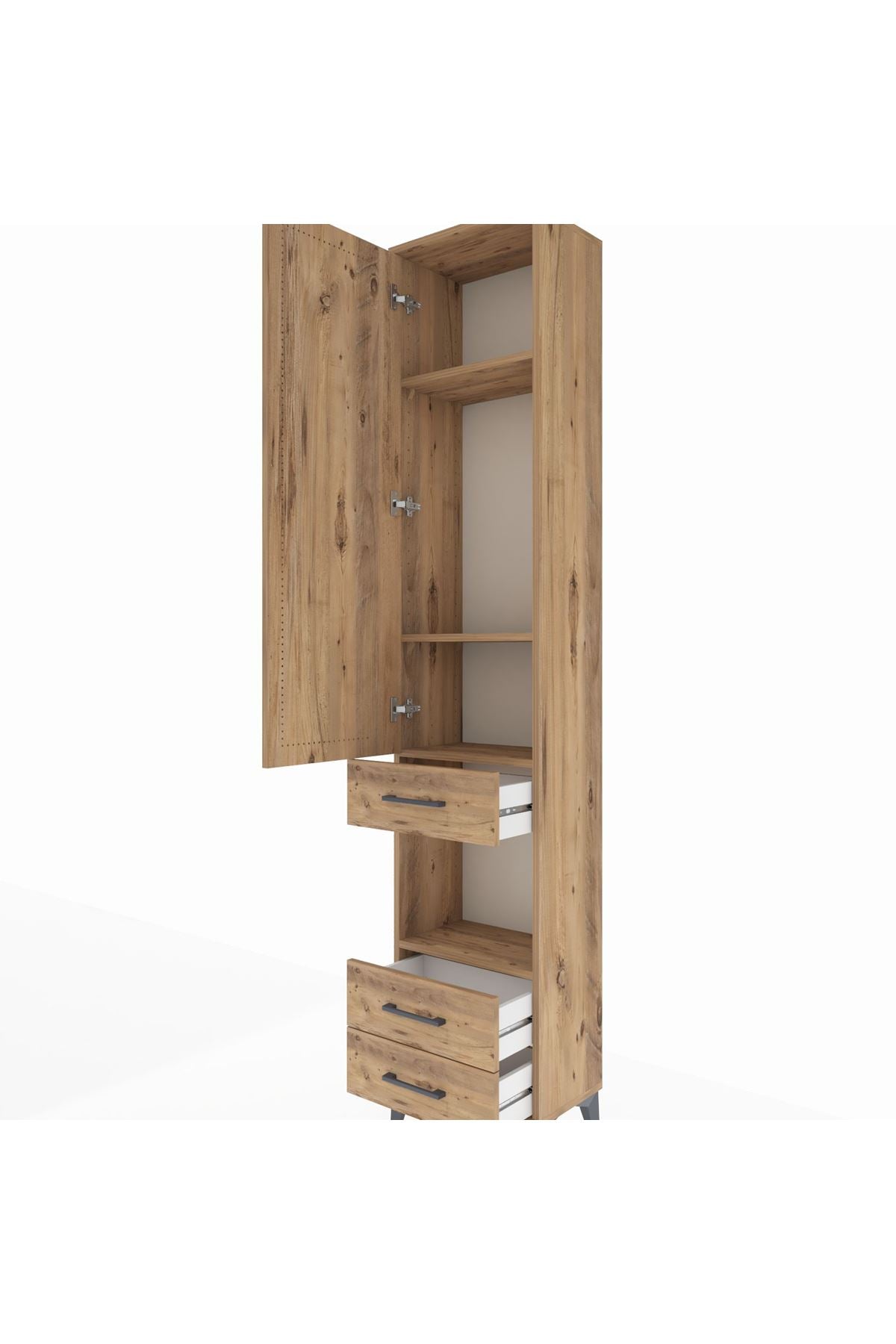 Arges Dolap 4 Raflı 3 Çekmeceli Tek Kapaklı 44x30x221 Çam-Çam