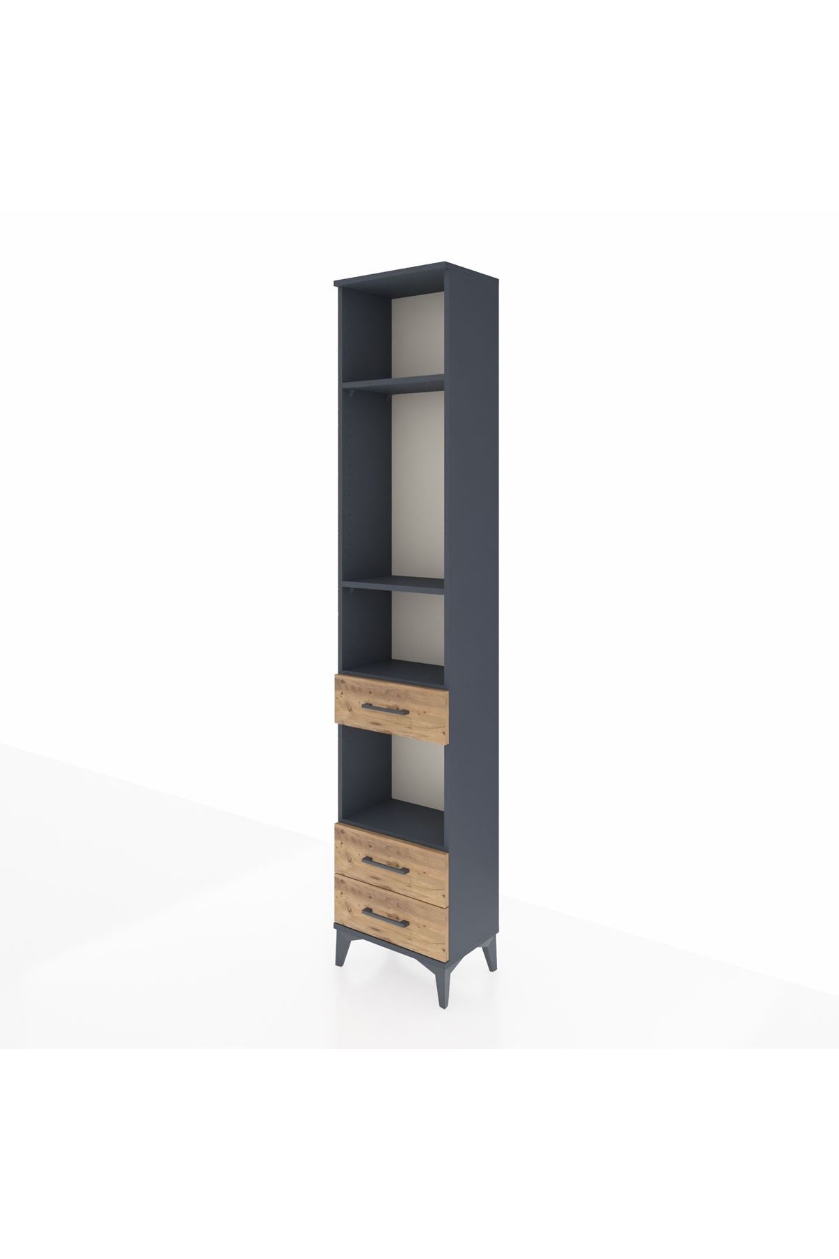 Arges Dolap 4 Raflı 3 Çekmeceli 44x30x221 Antrasit-Çam