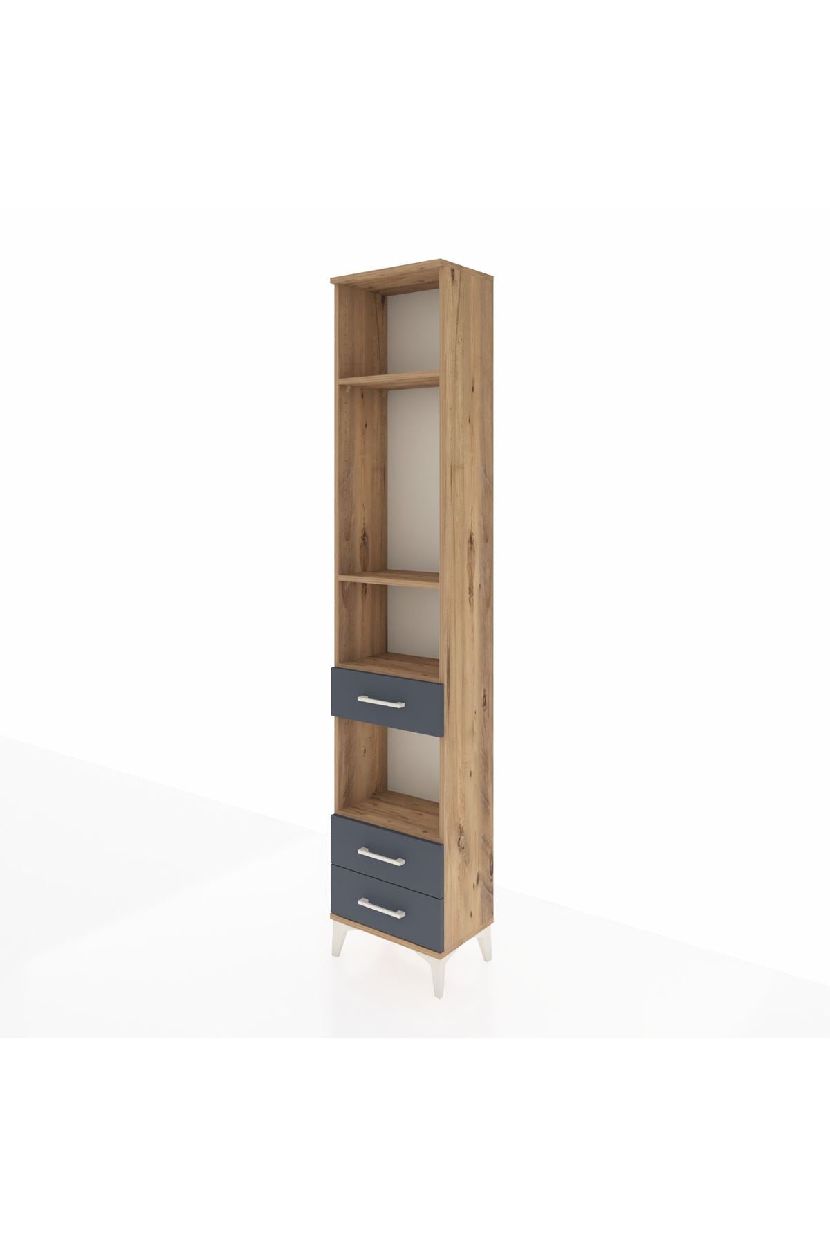 Arges Dolap 4 Raflı 3 Çekmeceli 44x30x221 Çam-Antrasit