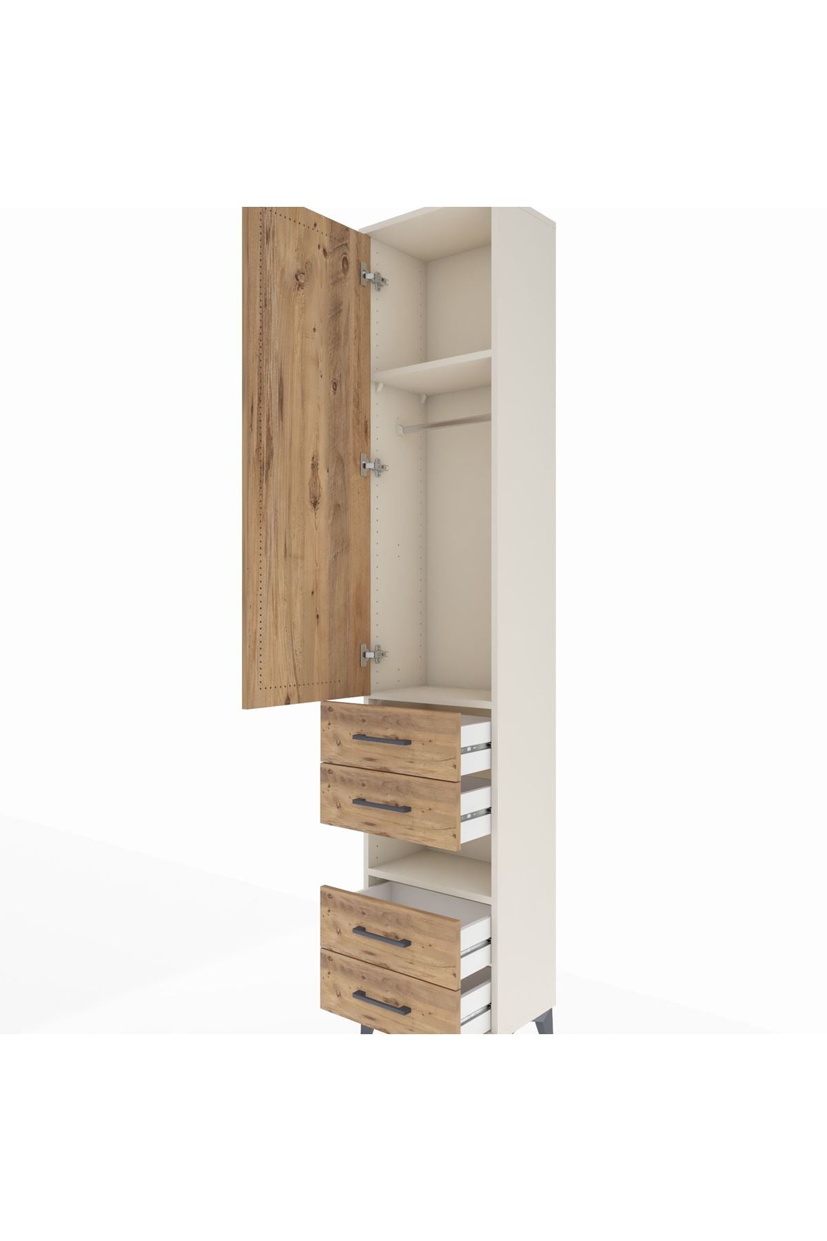 Arges Dolap 3 Raflı 4 Çekmeceli Tek Askılı 44x30x221 Aytaşı-Çam