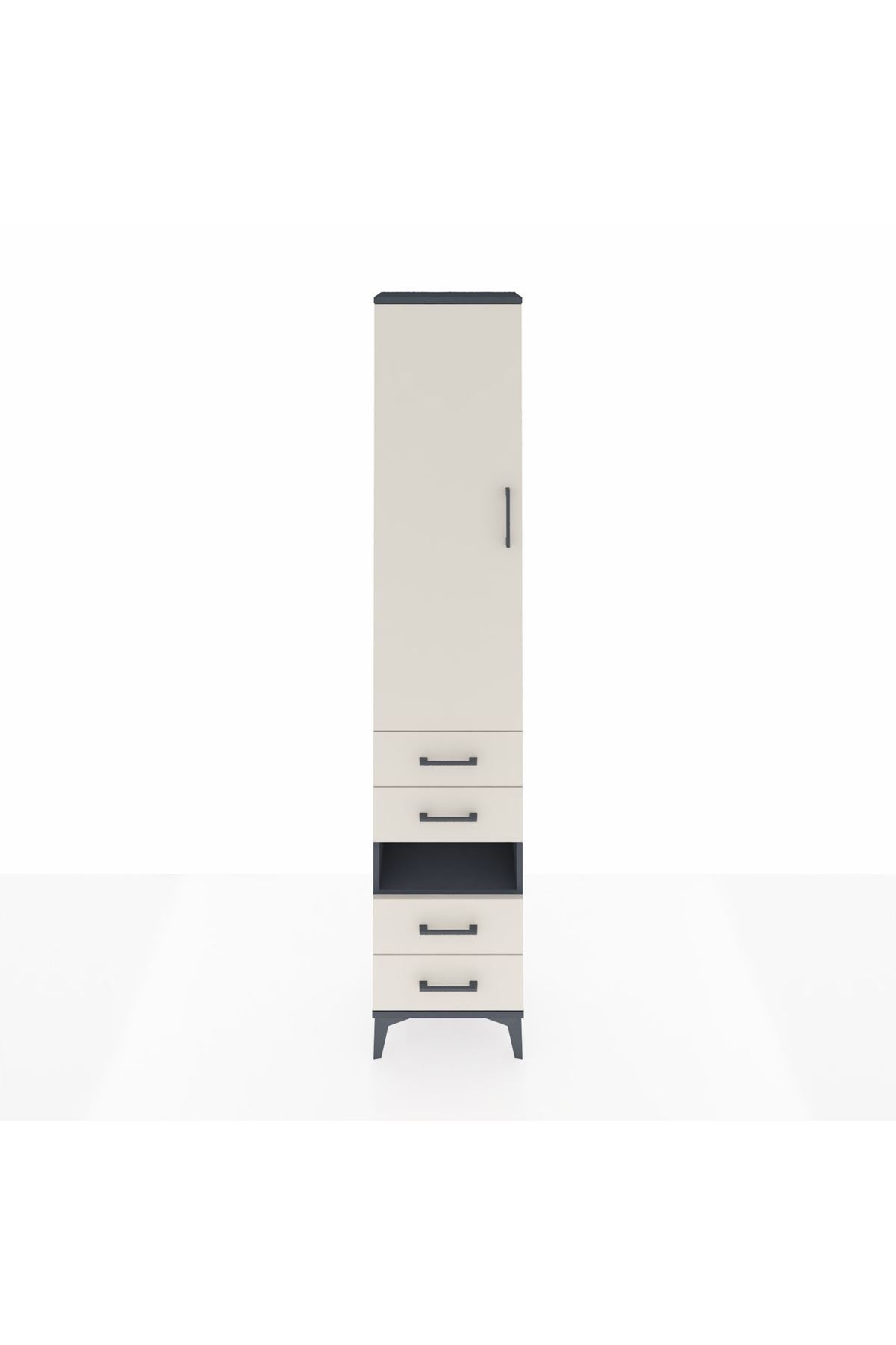 Arges Dolap 3 Raflı 4 Çekmeceli Tek Askılı 44x30x221 Antrasit-Aytaşı