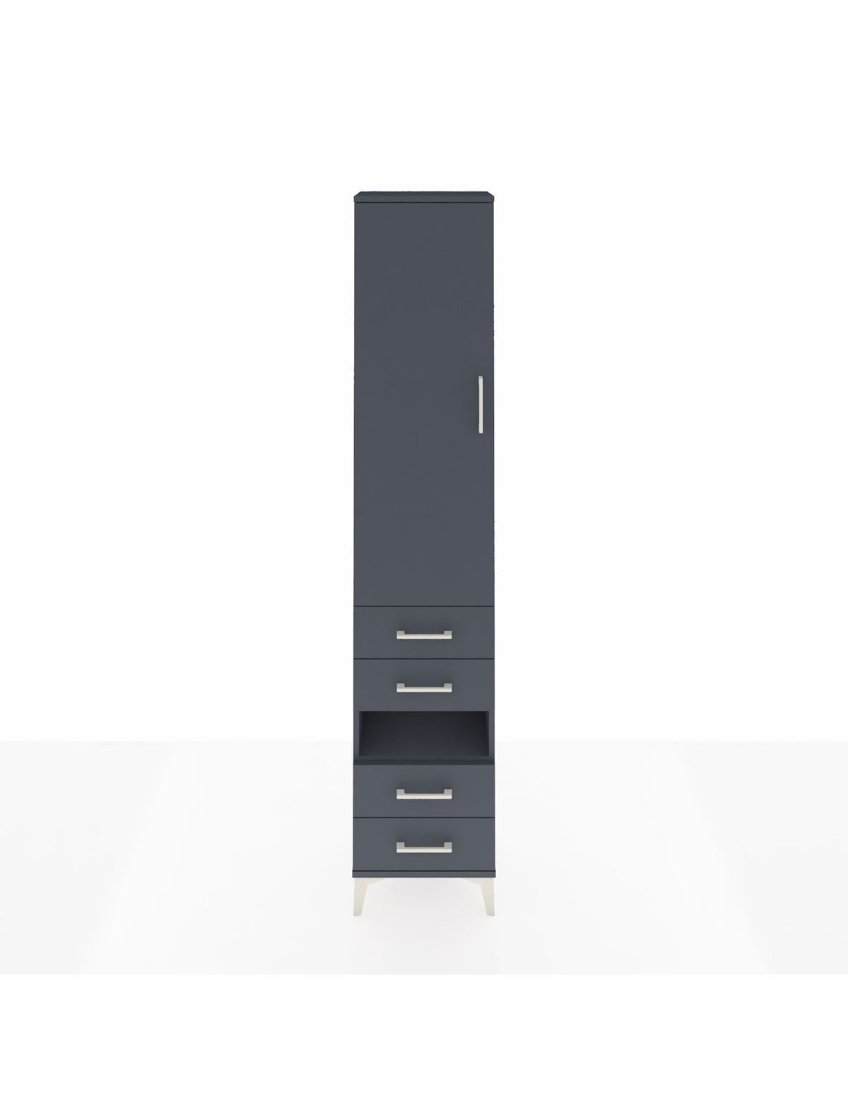 Arges Dolap 3 Raflı 4 Çekmeceli Tek Askılı 44x30x221 Antrasit-Antrasit