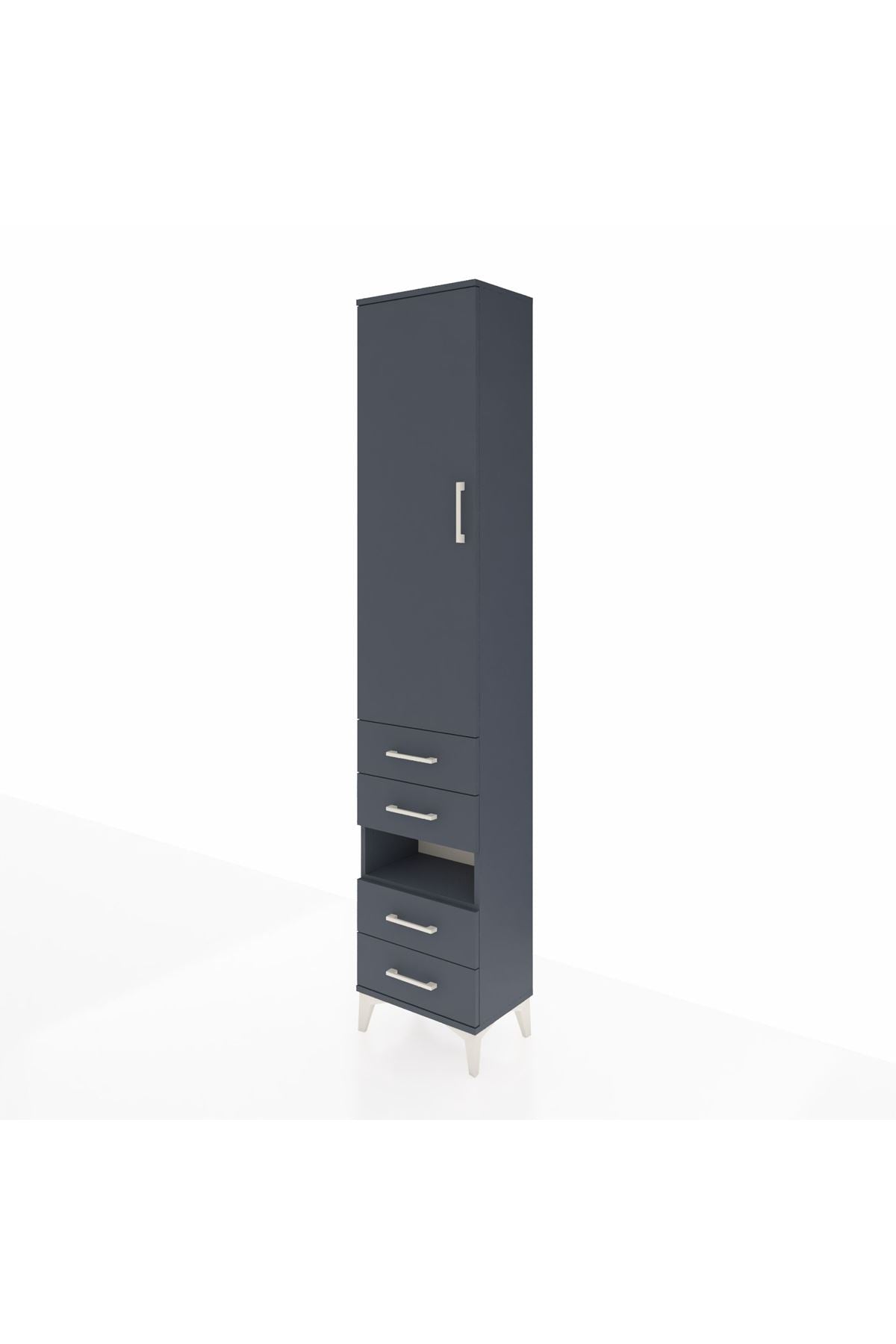 Arges Dolap 3 Raflı 4 Çekmeceli Tek Askılı 44x30x221 Antrasit-Antrasit