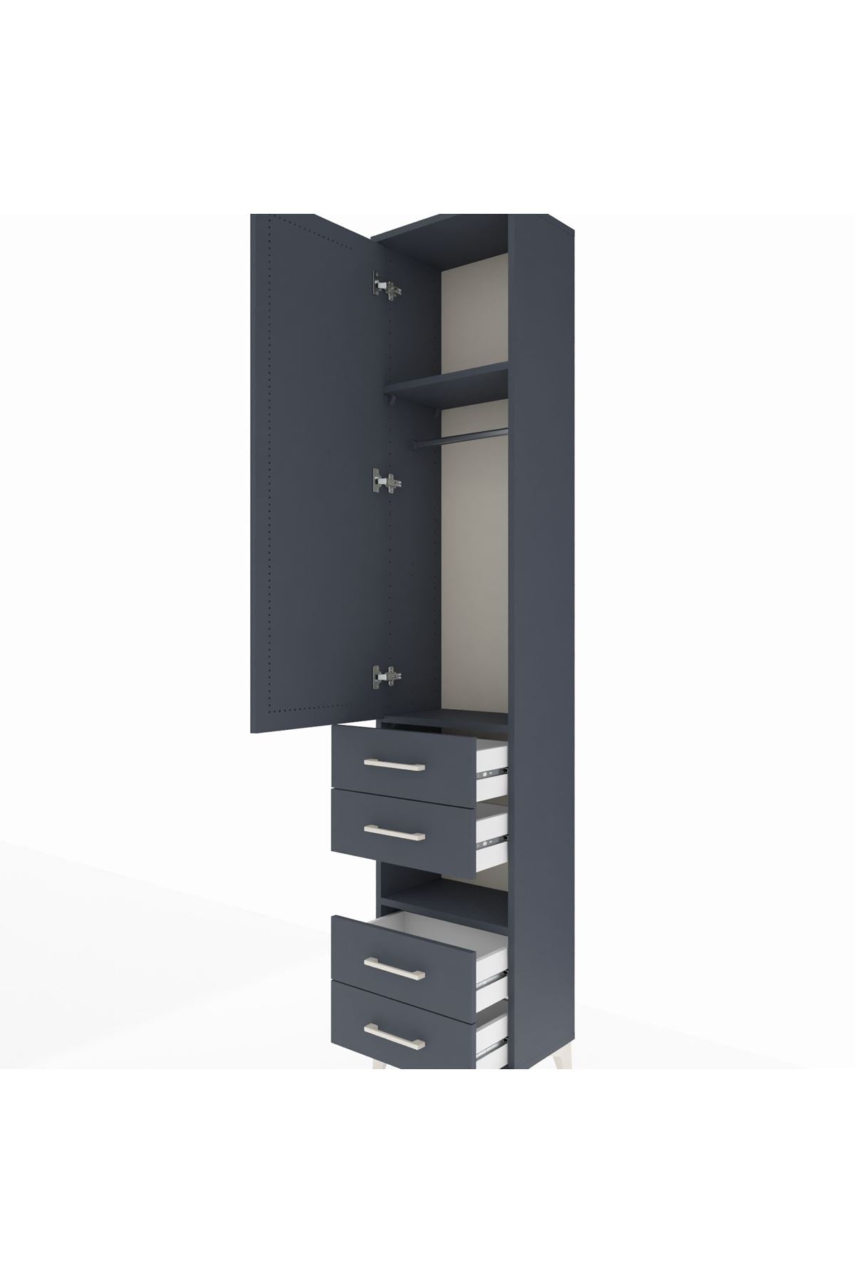 Arges Dolap 3 Raflı 4 Çekmeceli Tek Askılı 44x30x221 Antrasit-Antrasit