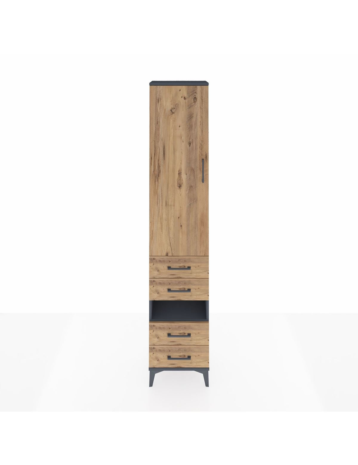 Arges Dolap 3 Raflı 4 Çekmeceli Tek Askılı 44x30x221 Antrasit-Çam