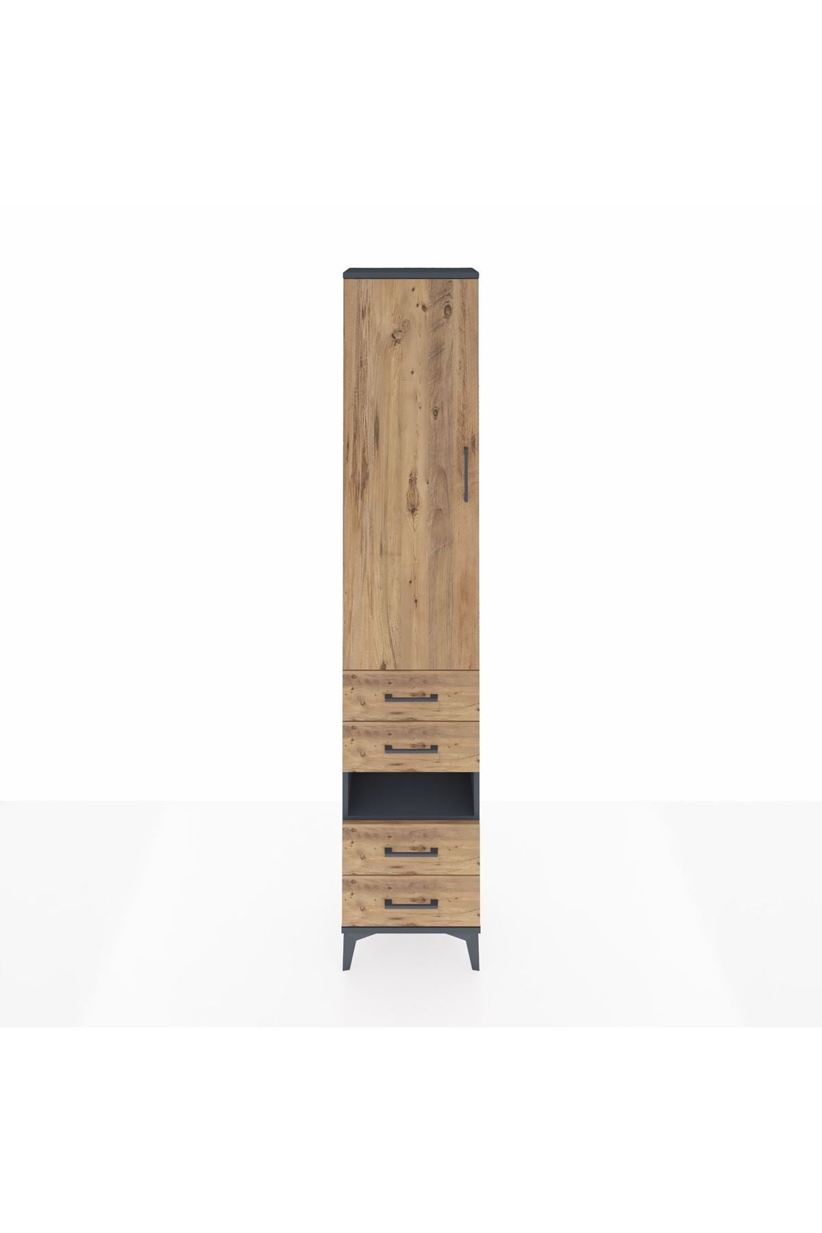 Arges Dolap 3 Raflı 4 Çekmeceli Tek Askılı 44x30x221 Antrasit-Çam