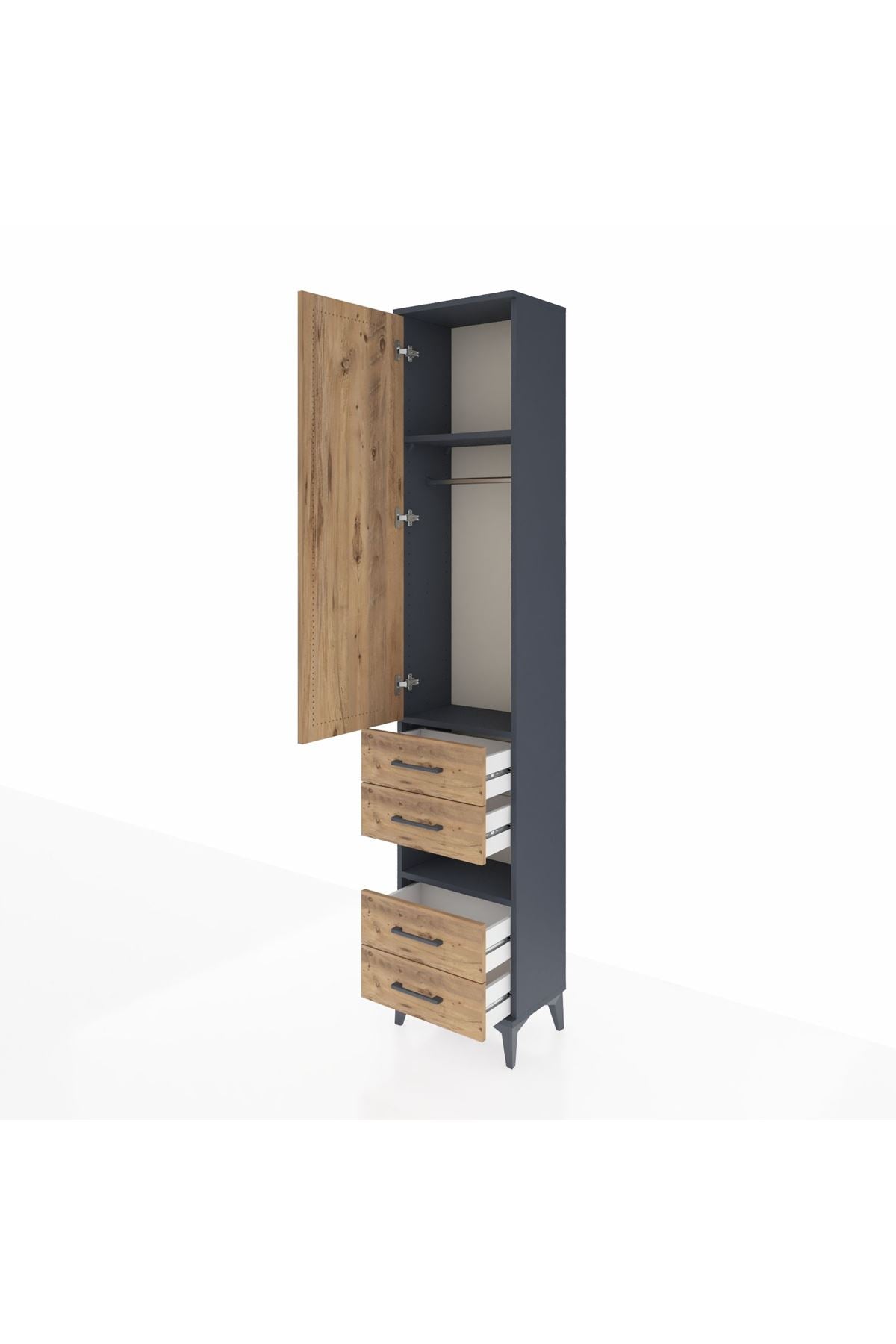 Arges Dolap 3 Raflı 4 Çekmeceli Tek Askılı 44x30x221 Antrasit-Çam