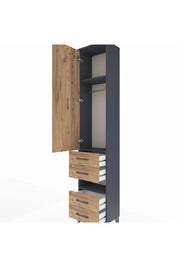 Arges Dolap 3 Raflı 4 Çekmeceli Tek Askılı 44x30x221 Antrasit-Çam