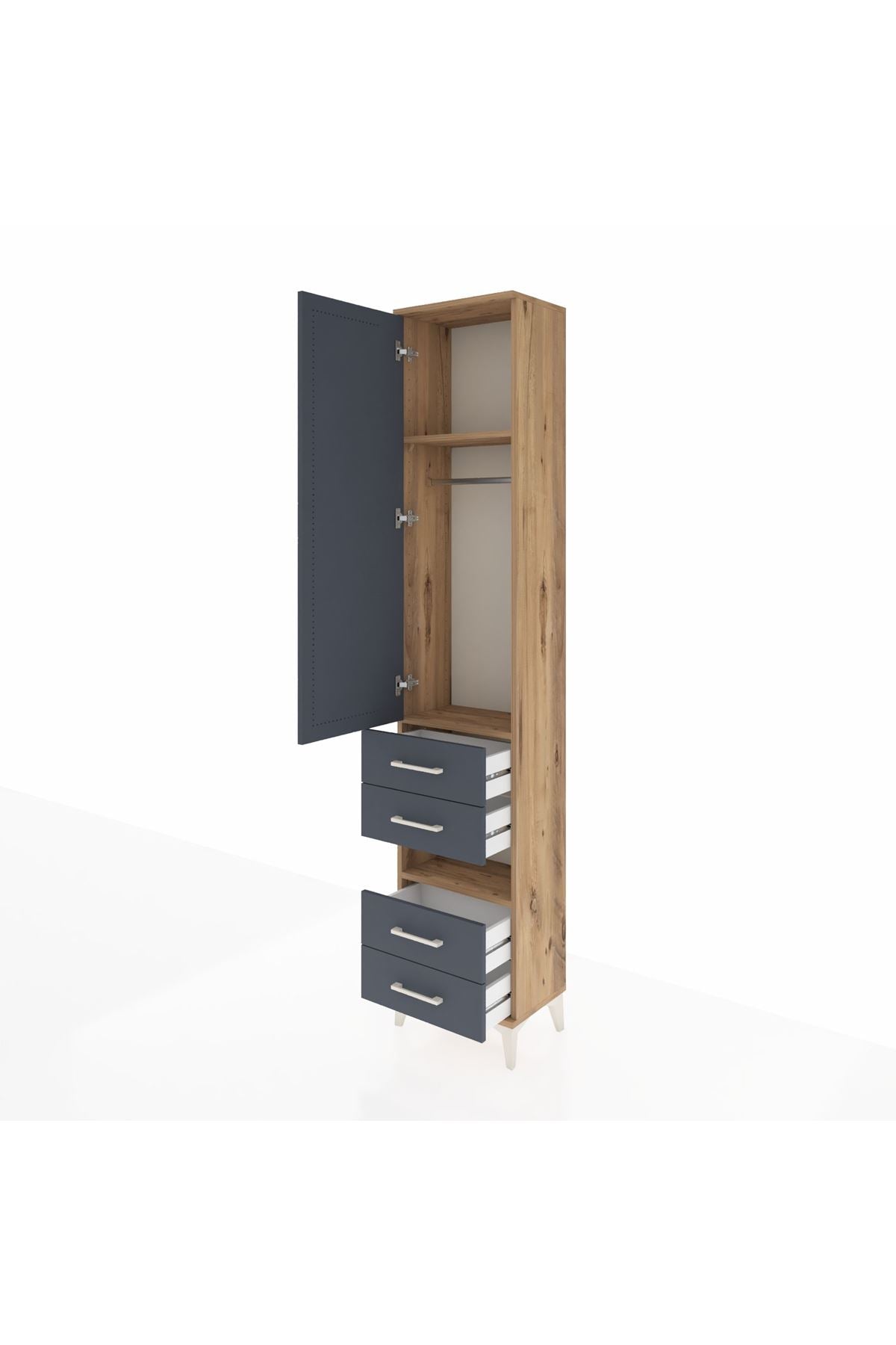 Arges Dolap 3 Raflı 4 Çekmeceli Tek Askılı 44x30x221 Çam-Antrasit