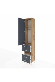 Arges Dolap 3 Raflı 4 Çekmeceli Tek Askılı 44x30x221 Çam-Antrasit