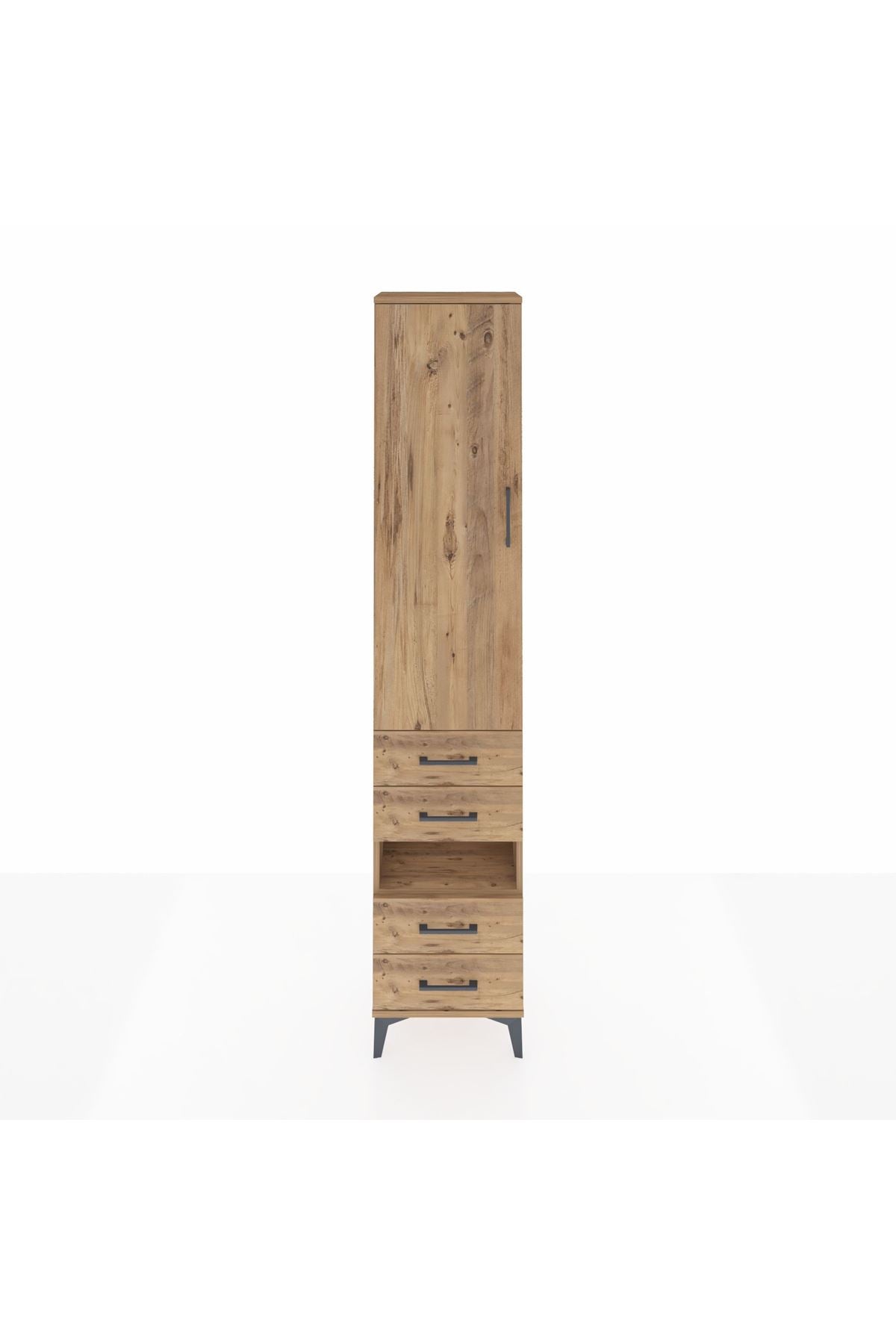 Arges Dolap 3 Raflı 4 Çekmeceli Tek Askılı 44x30x221 Çam-Çam