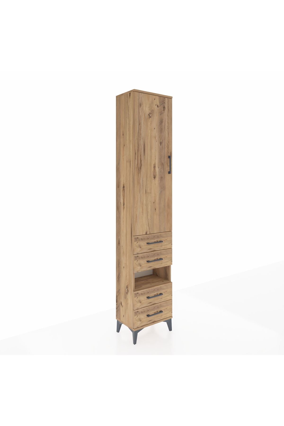 Arges Dolap 3 Raflı 4 Çekmeceli Tek Askılı 44x30x221 Çam-Çam