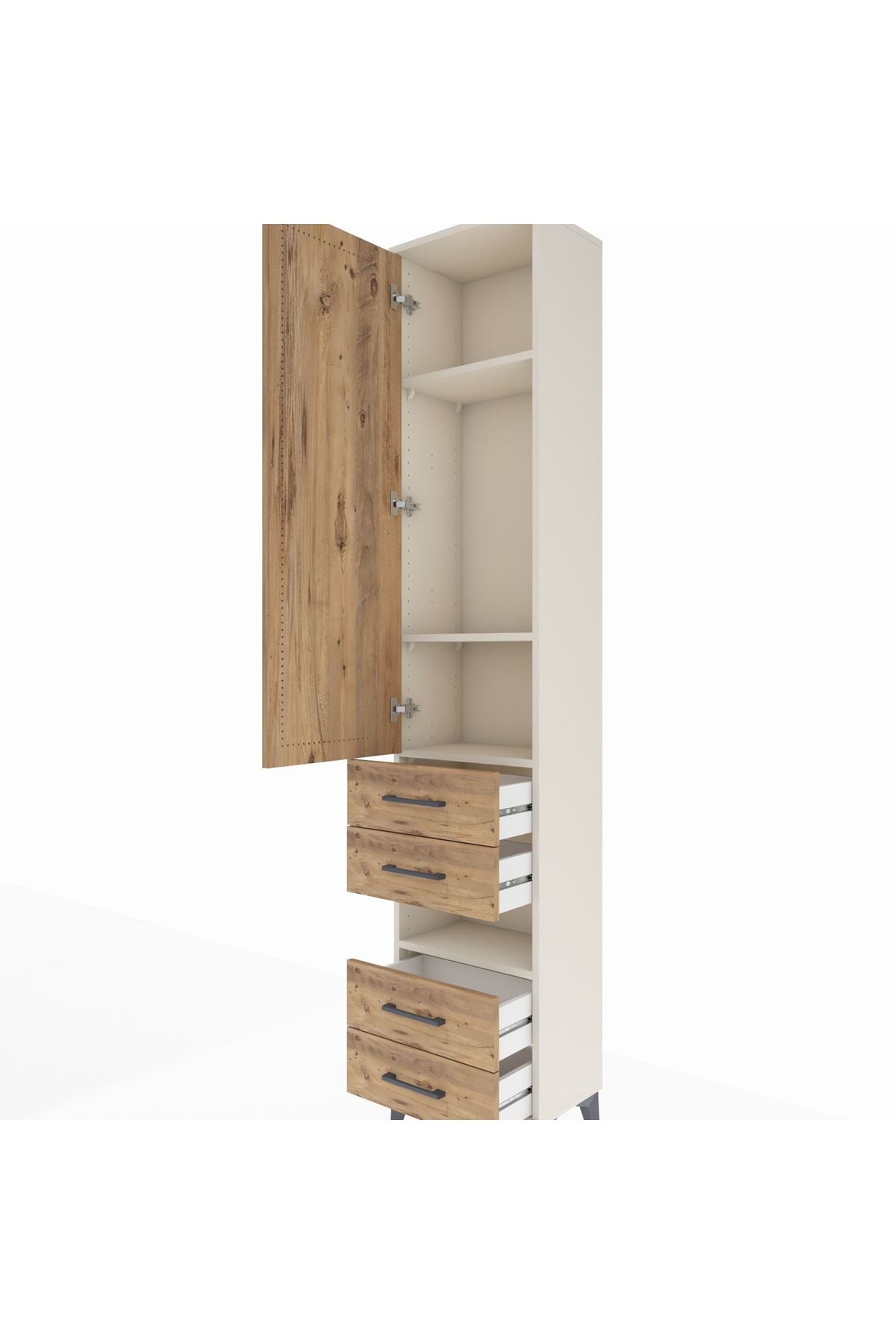 Arges Dolap 4 Raflı 4 Çekmeceli Tek Kapaklı 44x30x221 Aytaşı-Çam