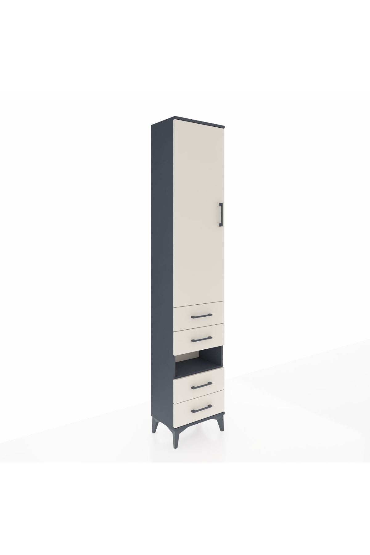 Arges Dolap 4 Raflı 4 Çekmeceli Tek Kapaklı 44x30x221 Antrasit-Aytaşı