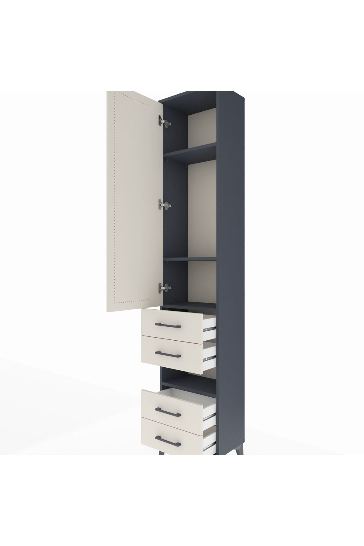 Arges Dolap 4 Raflı 4 Çekmeceli Tek Kapaklı 44x30x221 Antrasit-Aytaşı