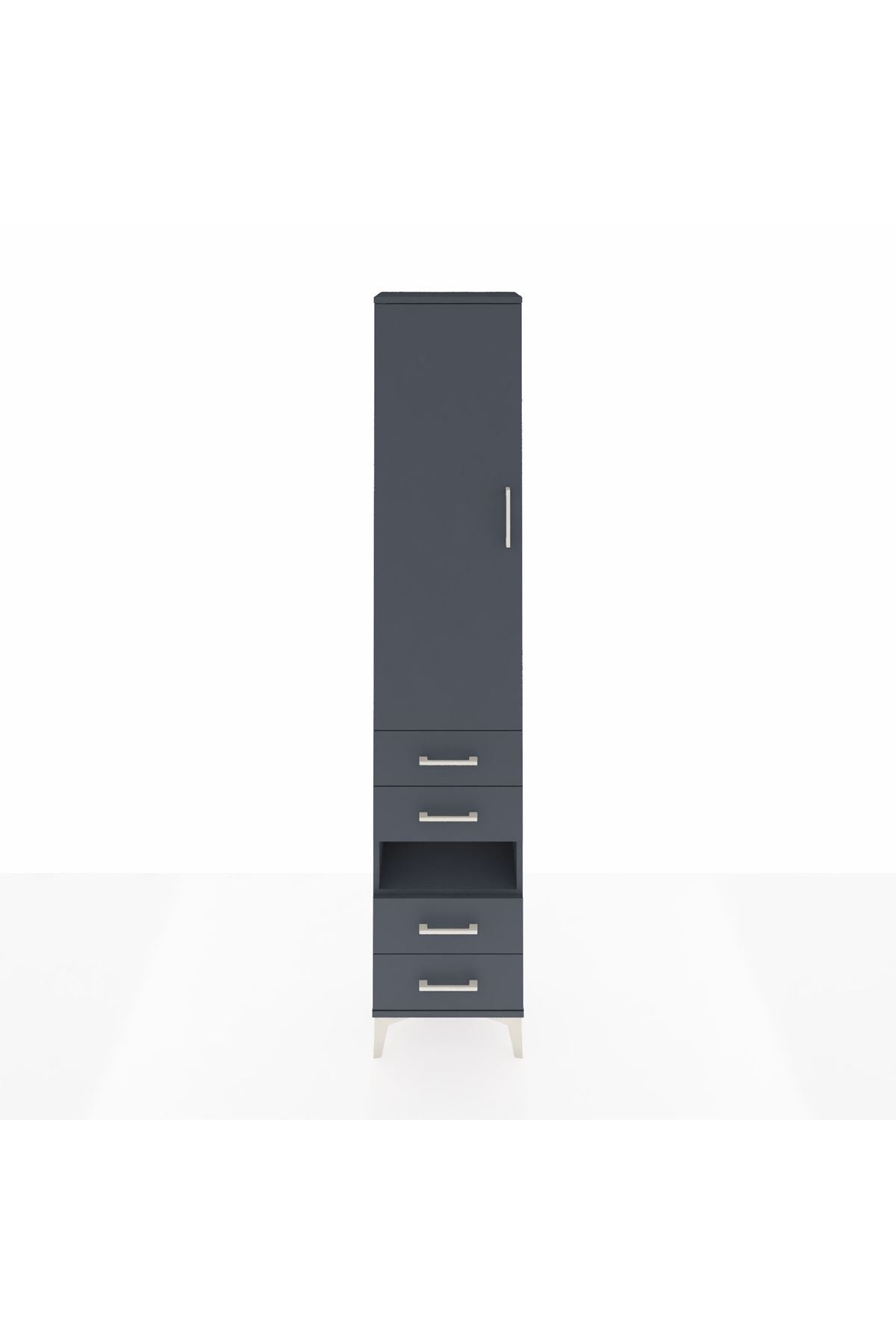 Arges Dolap 4 Raflı 4 Çekmeceli Tek Kapaklı 44x30x221 Antrasit-Antrasit