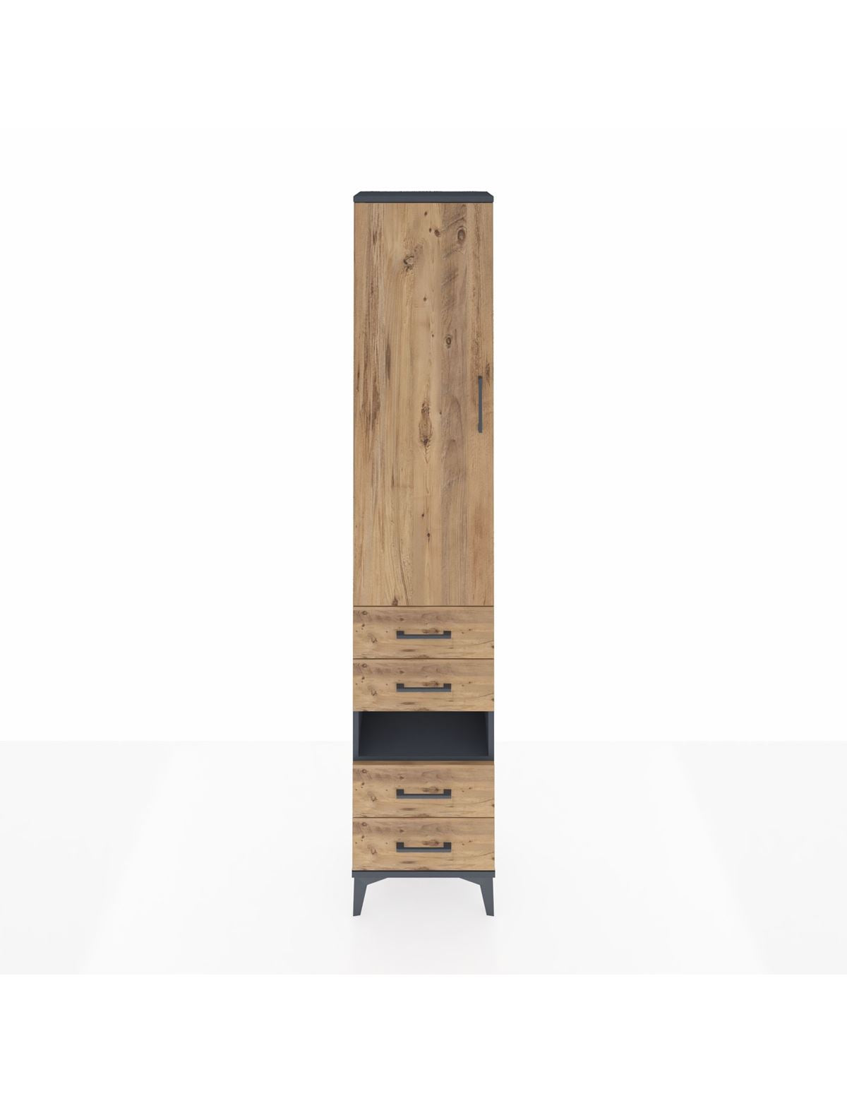 Arges Dolap 4 Raflı 4 Çekmeceli Tek Kapaklı 44x30x221 Antrasit-Çam