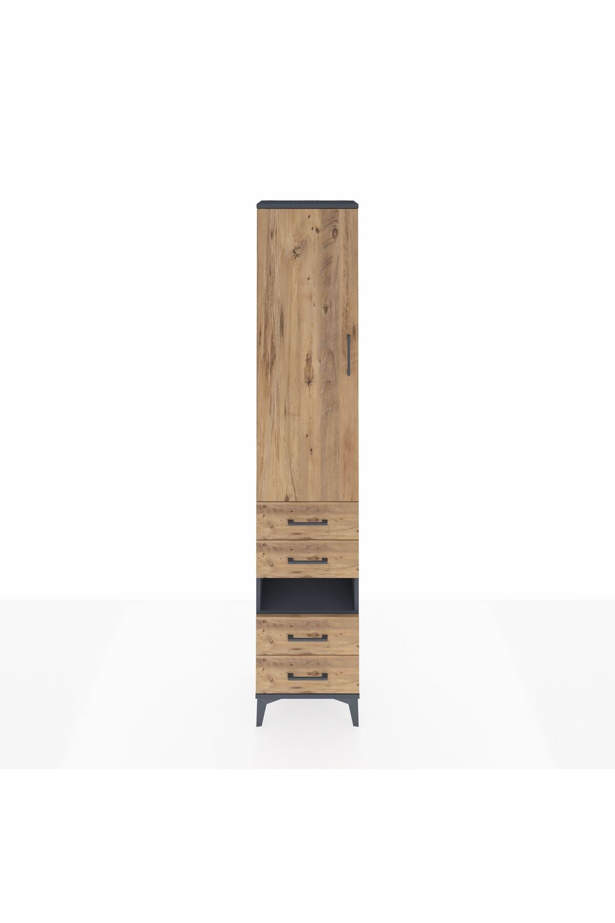 Arges Dolap 4 Raflı 4 Çekmeceli Tek Kapaklı 44x30x221 Antrasit-Çam