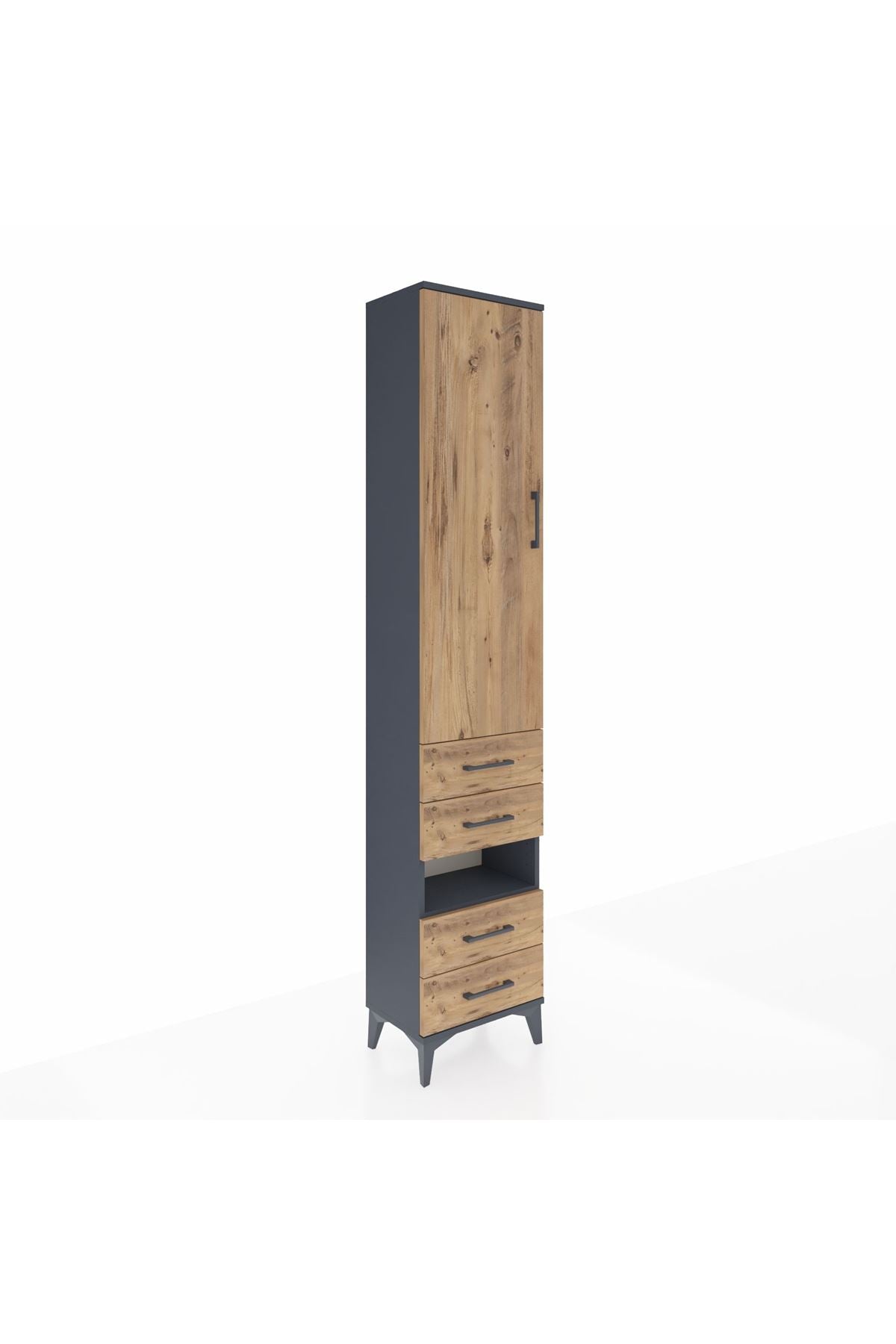 Arges Dolap 4 Raflı 4 Çekmeceli Tek Kapaklı 44x30x221 Antrasit-Çam