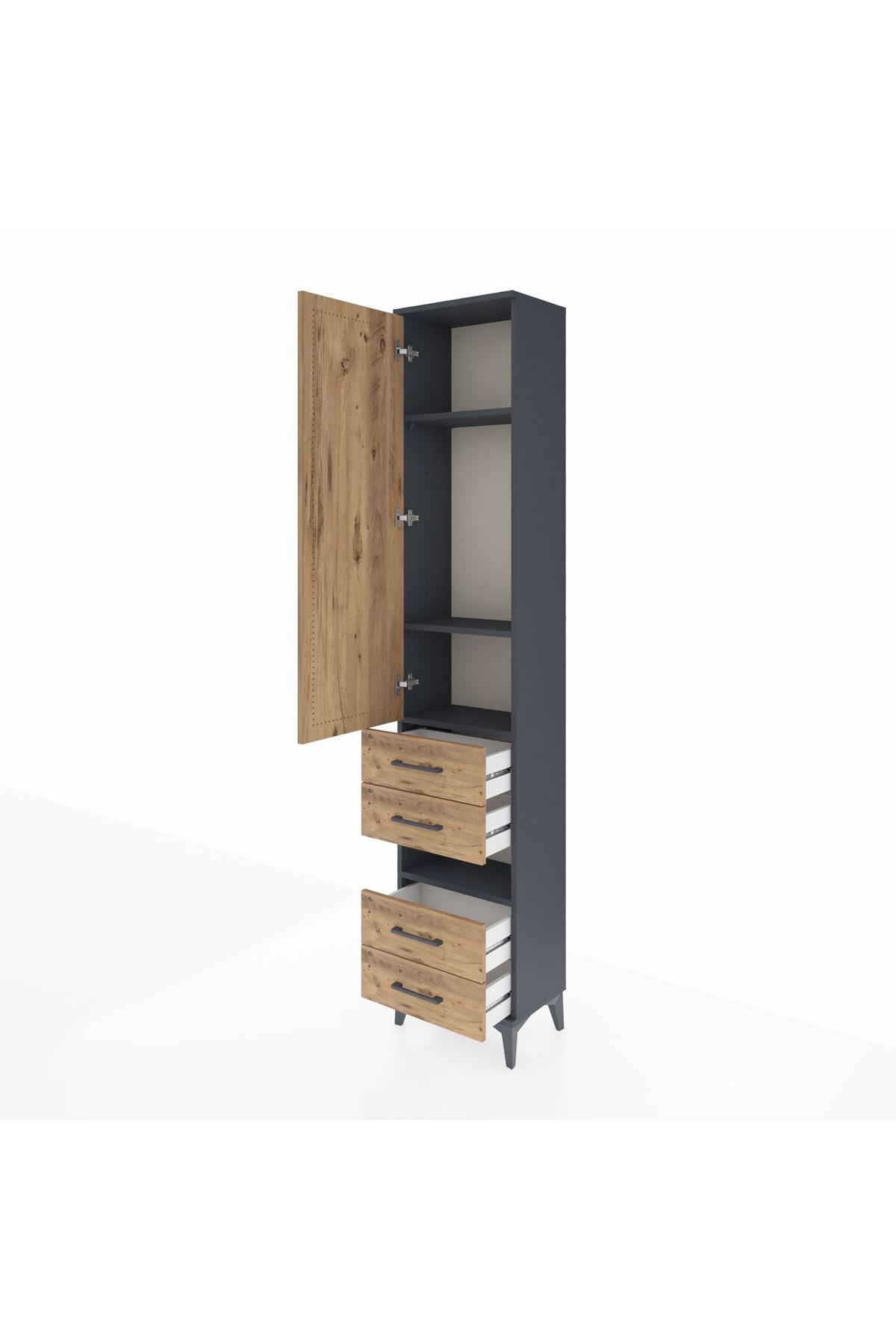 Arges Dolap 4 Raflı 4 Çekmeceli Tek Kapaklı 44x30x221 Antrasit-Çam