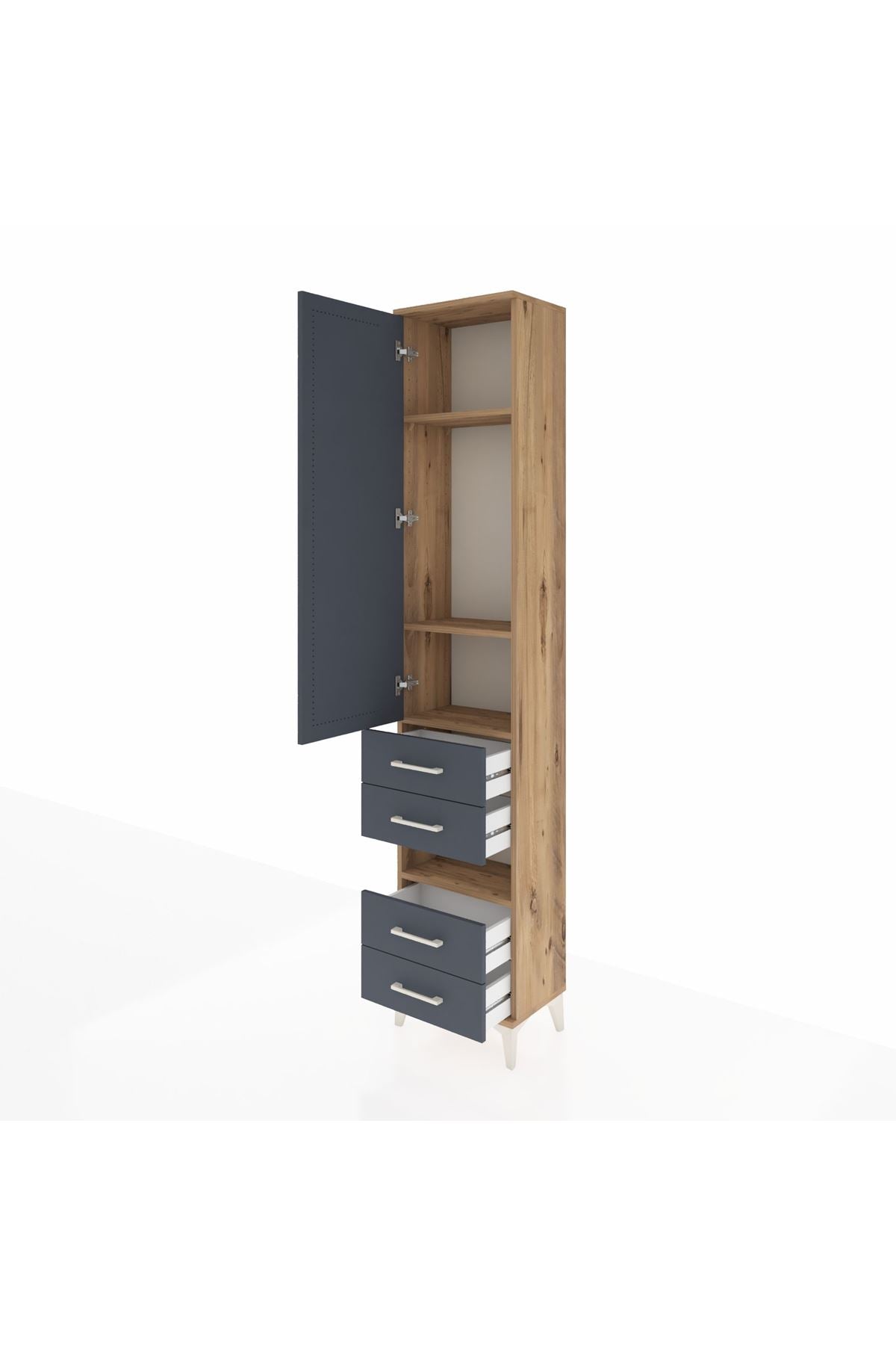 Arges Dolap 4 Raflı 4 Çekmeceli Tek Kapaklı 44x30x221 Çam-Antrasit