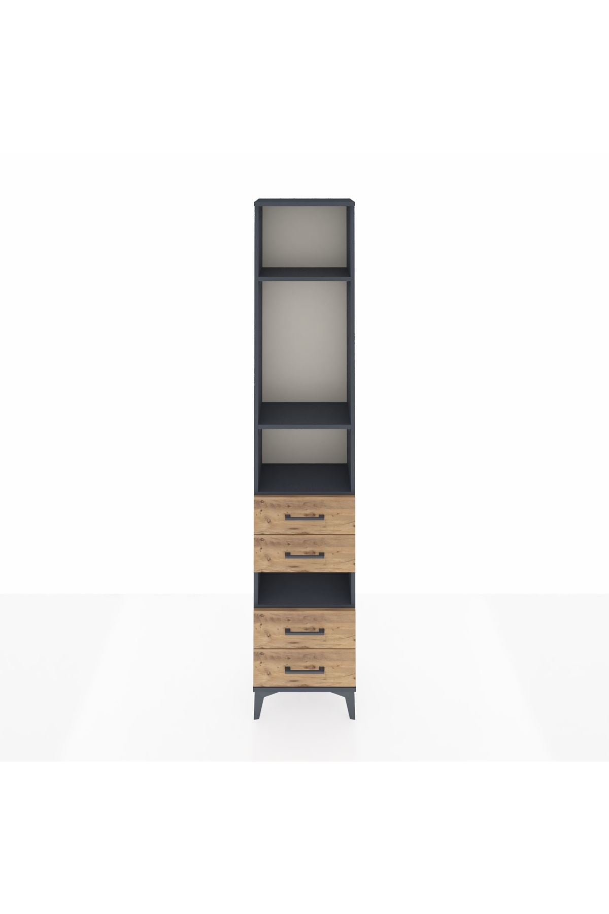 Arges Dolap 4 Raflı 4 Çekmeceli 44x30x221 Antrasit-Çam