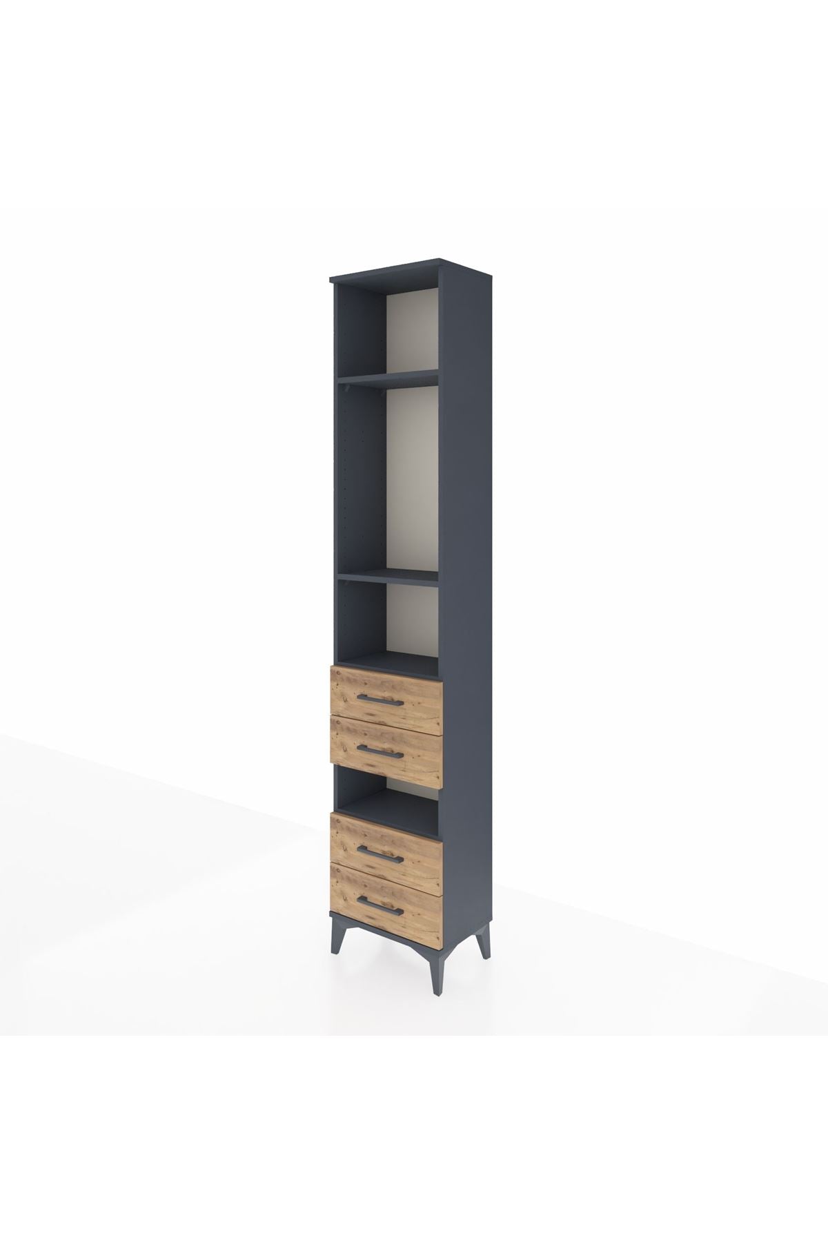 Arges Dolap 4 Raflı 4 Çekmeceli 44x30x221 Antrasit-Çam