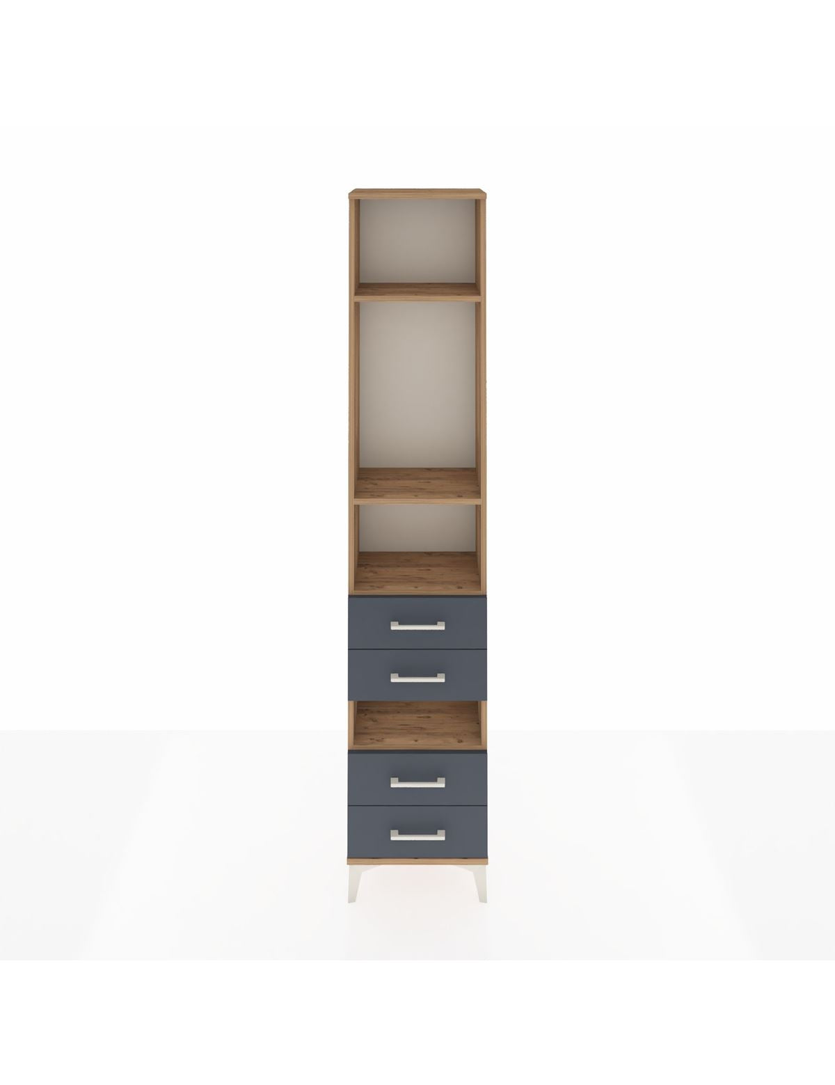 Arges Dolap 4 Raflı 4 Çekmeceli 44x30x221 Çam-Antrasit