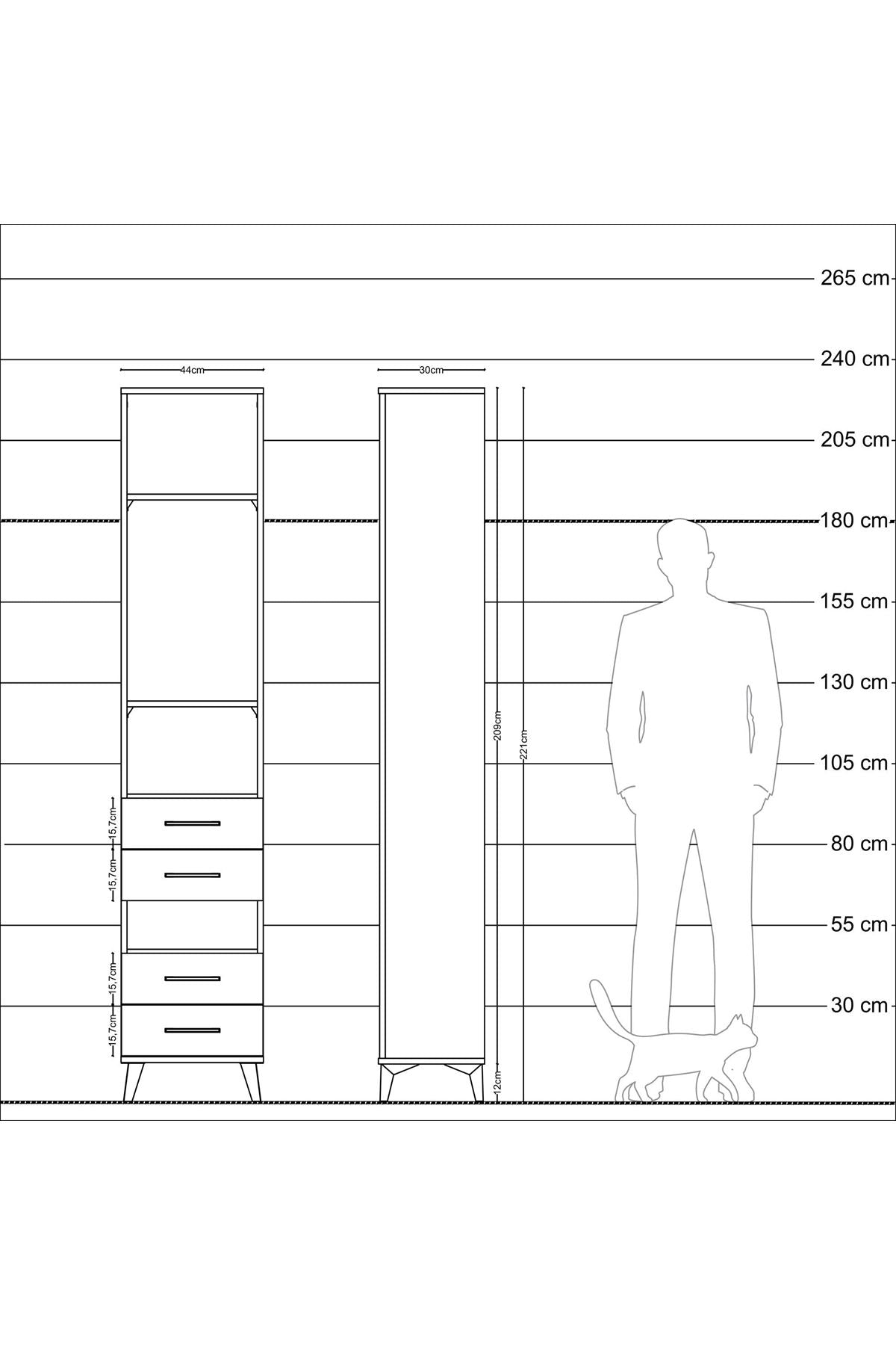 Arges Dolap 4 Raflı 4 Çekmeceli 44x30x221 Çam-Antrasit