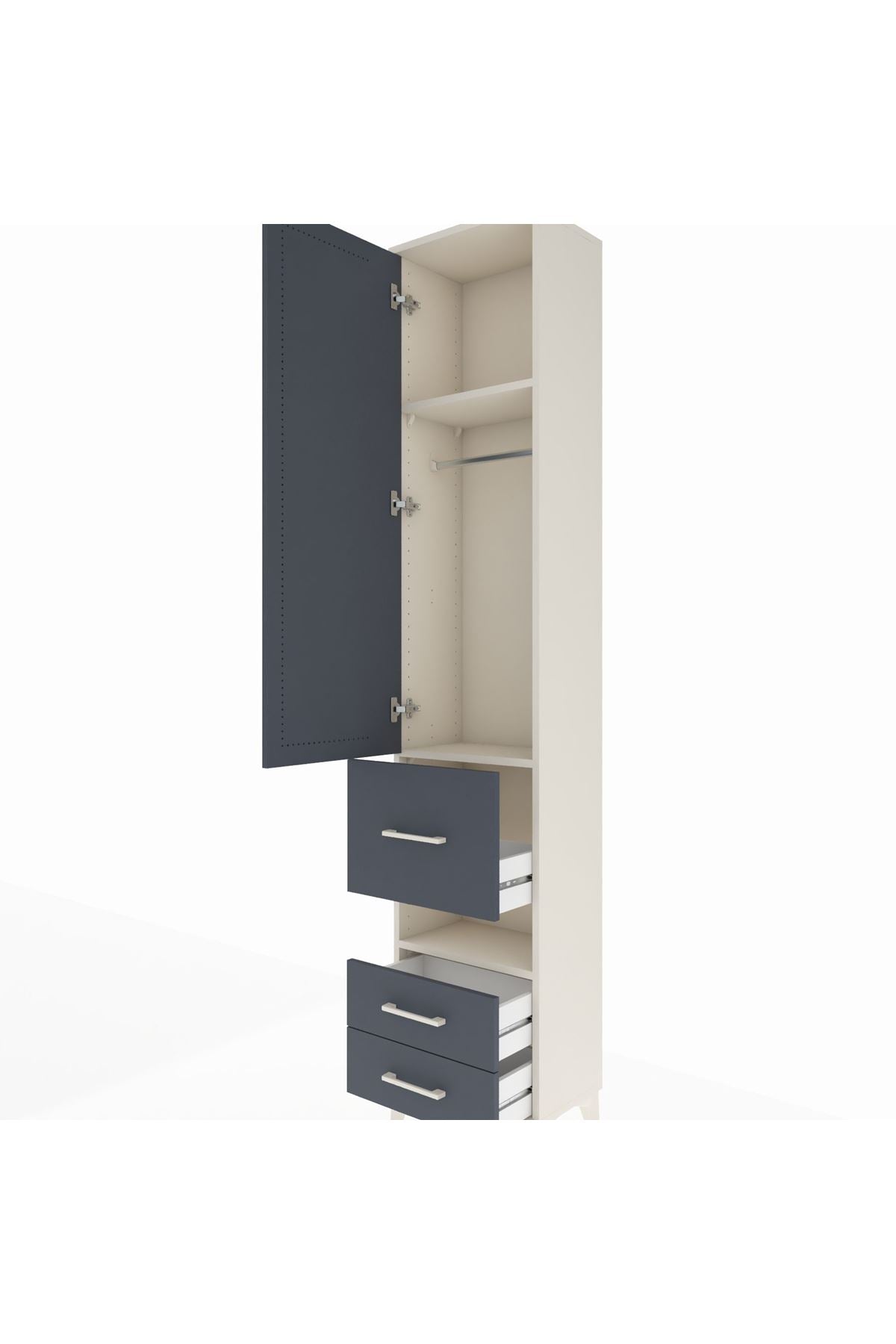 Arges Dolap 3 Raflı 3 Çekmeceli Tek Askılı 44x30x221 Aytaşı-Antrasit