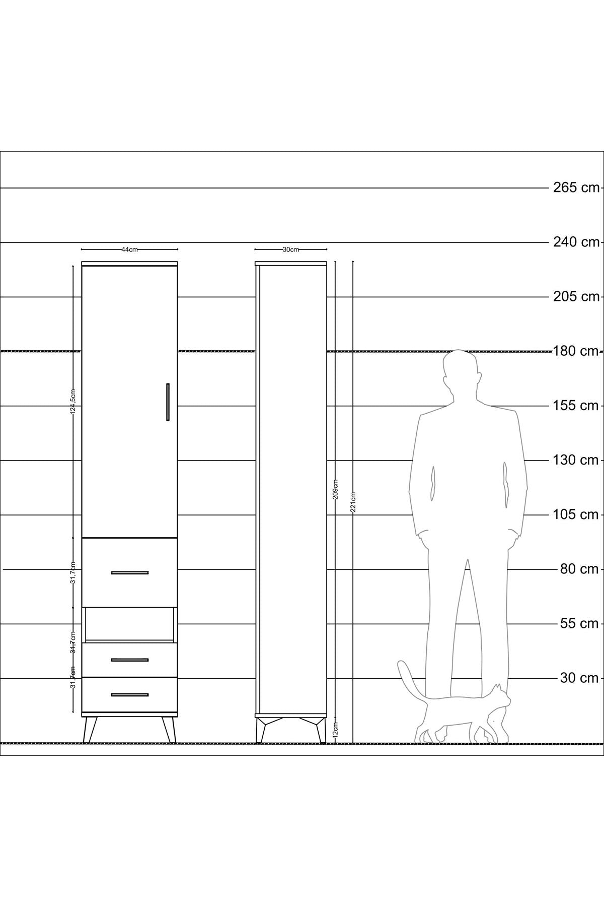 Arges Dolap 3 Raflı 3 Çekmeceli Tek Askılı 44x30x221 Aytaşı-Çam