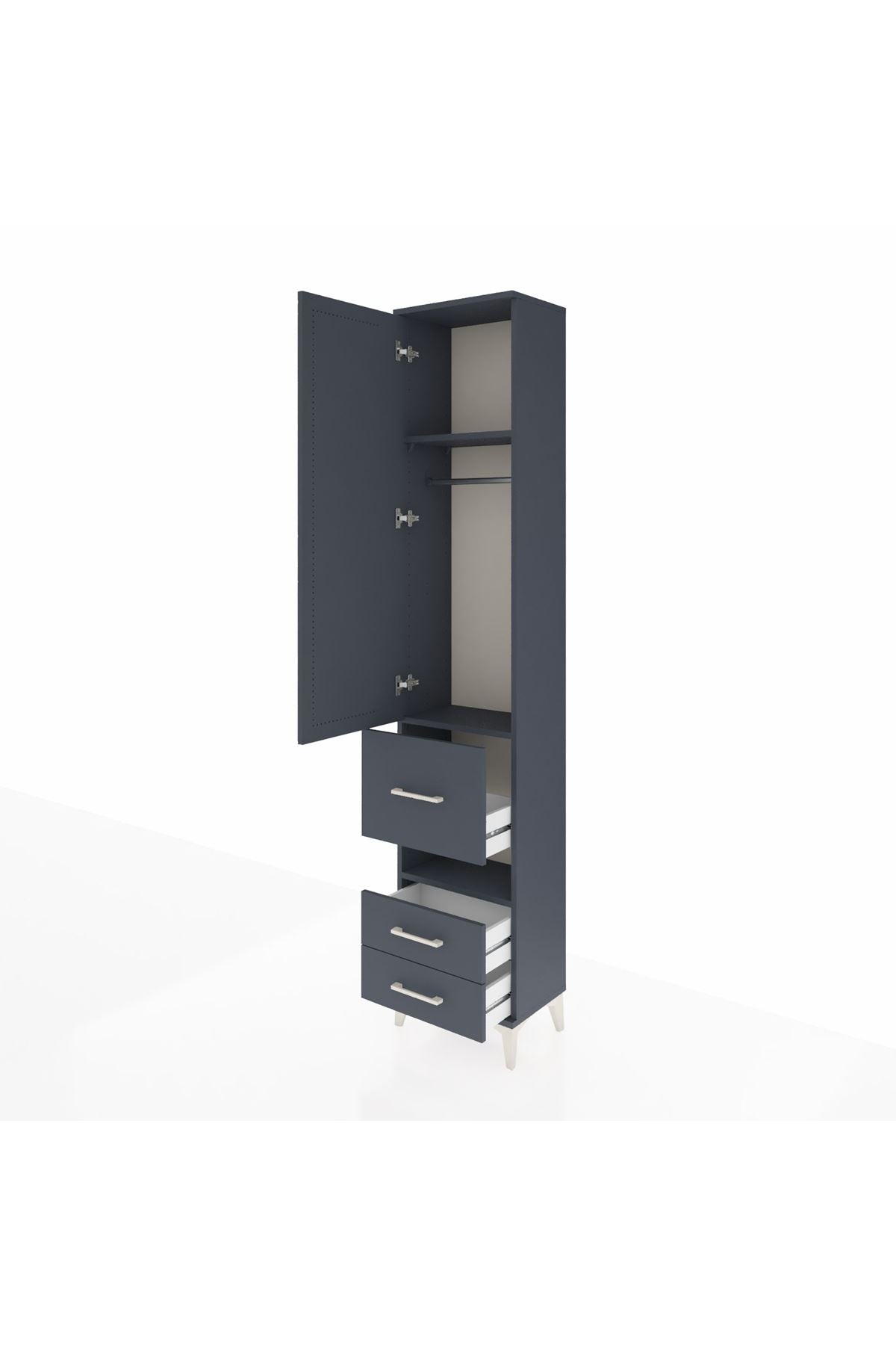 Arges Dolap 3 Raflı 3 Çekmeceli Tek Askılı 44x30x221 Antrasit-Antrasit