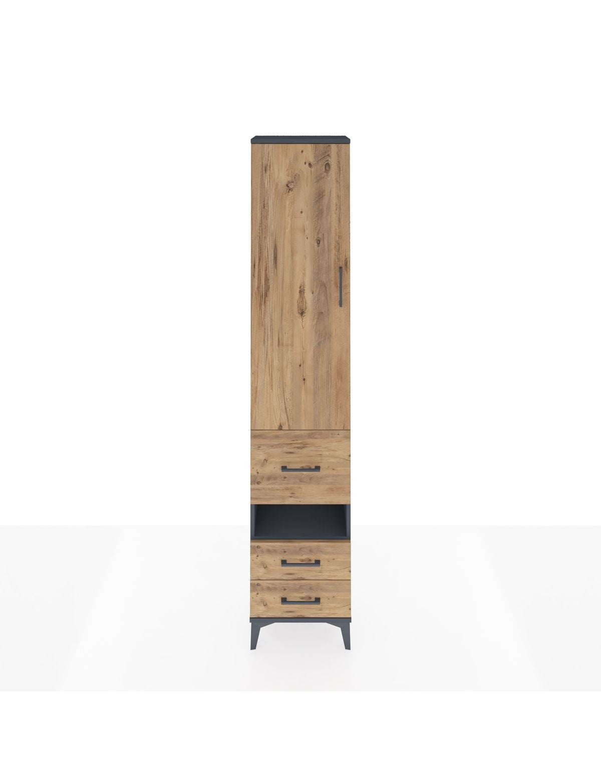 Arges Dolap 3 Raflı 3 Çekmeceli Tek Askılı 44x30x221 Antrasit-Çam