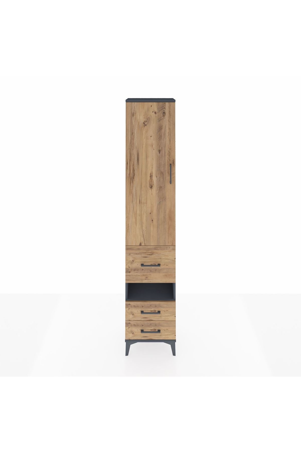 Arges Dolap 3 Raflı 3 Çekmeceli Tek Askılı 44x30x221 Antrasit-Çam