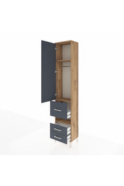 Arges Dolap 3 Raflı 3 Çekmeceli Tek Askılı 44x30x221 Çam-Antrasit