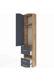 Arges Dolap 3 Raflı 3 Çekmeceli Tek Askılı 44x30x221 Çam-Antrasit