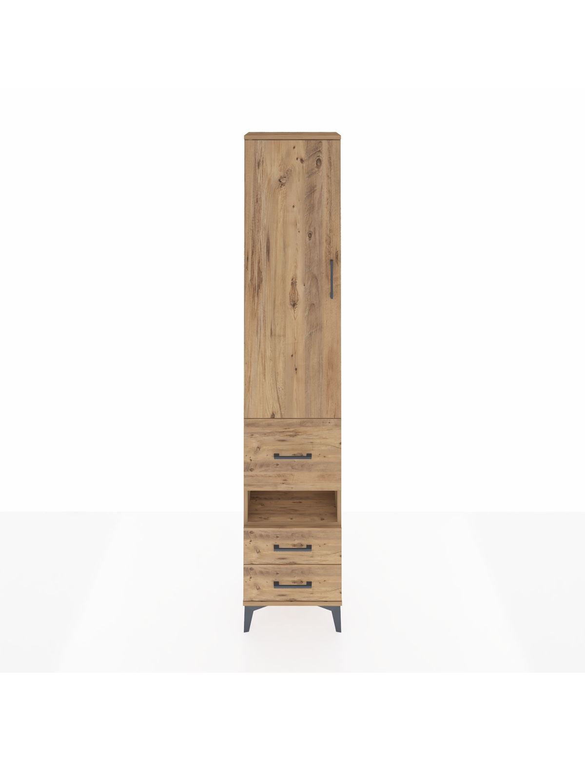 Arges Dolap 3 Raflı 3 Çekmeceli Tek Askılı 44x30x221 Çam-Çam