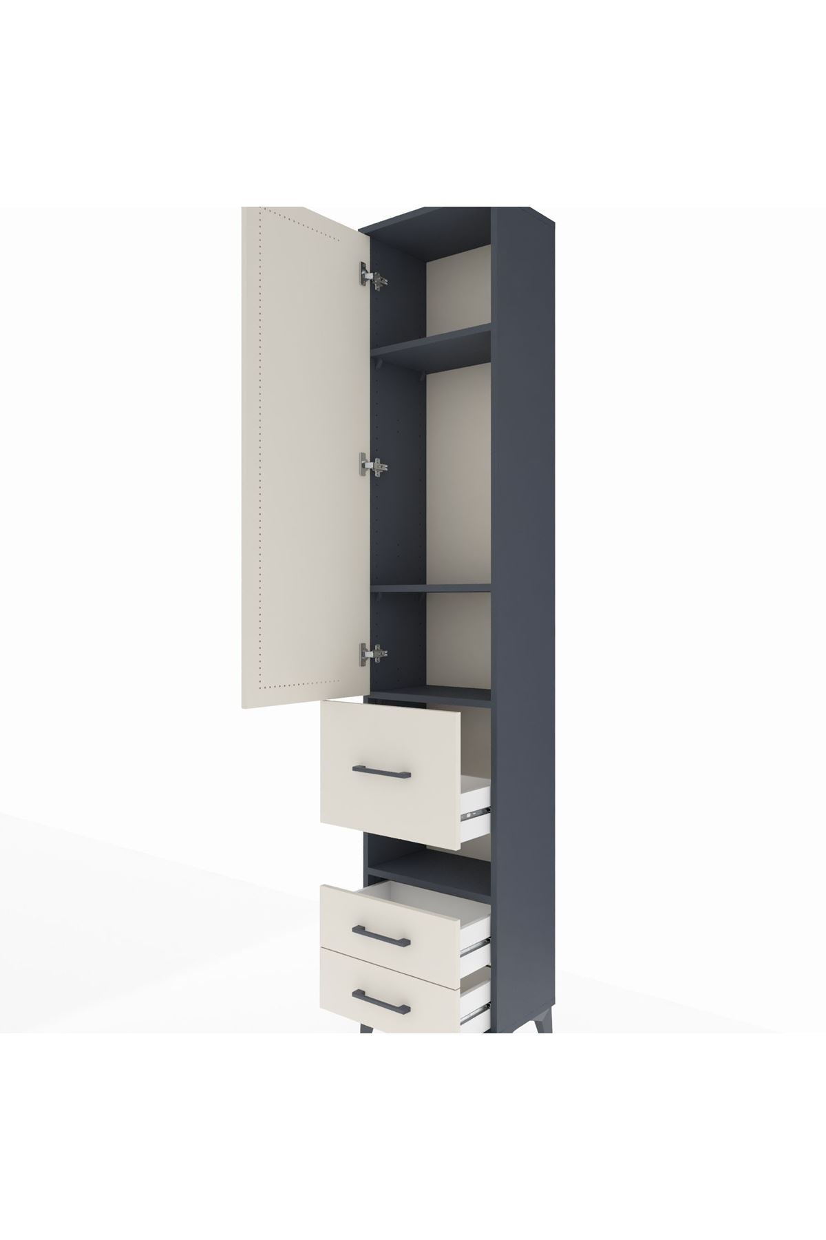 Arges Dolap 4 Raflı 3 Çekmeceli Tek Kapaklı 44x30x221 Antrasit-Aytaşı