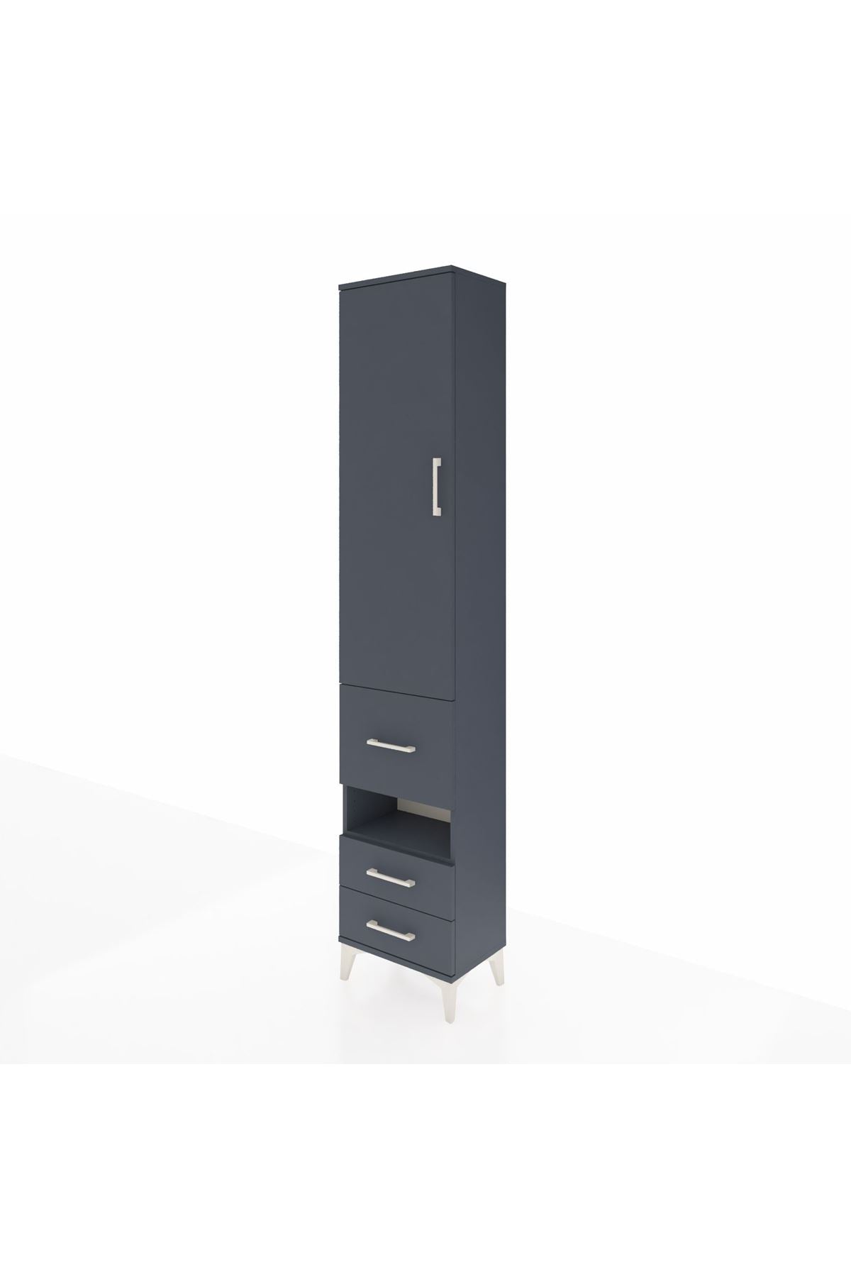 Arges Dolap 4 Raflı 3 Çekmeceli Tek Kapaklı 44x30x221 Antrasit-Antrasit